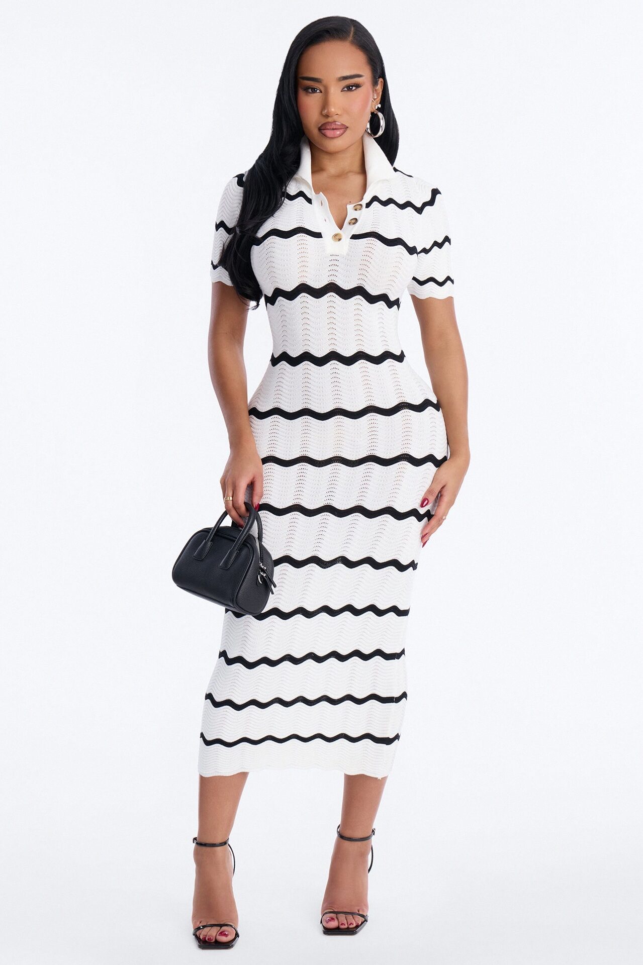 Bellamy Striped Knit Midi Dress - White/Black