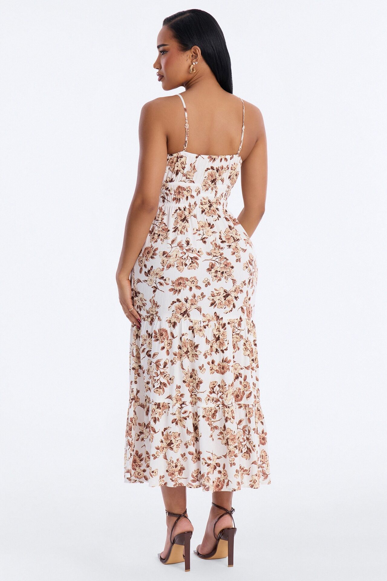 Anneliese Floral Rayon Midi Dress - White