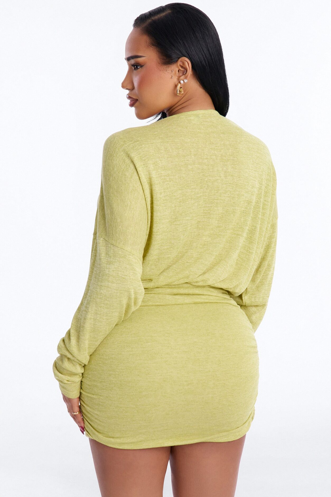 Elizabeth Long Sleeve Sweater Mini Dress - Chartreuse