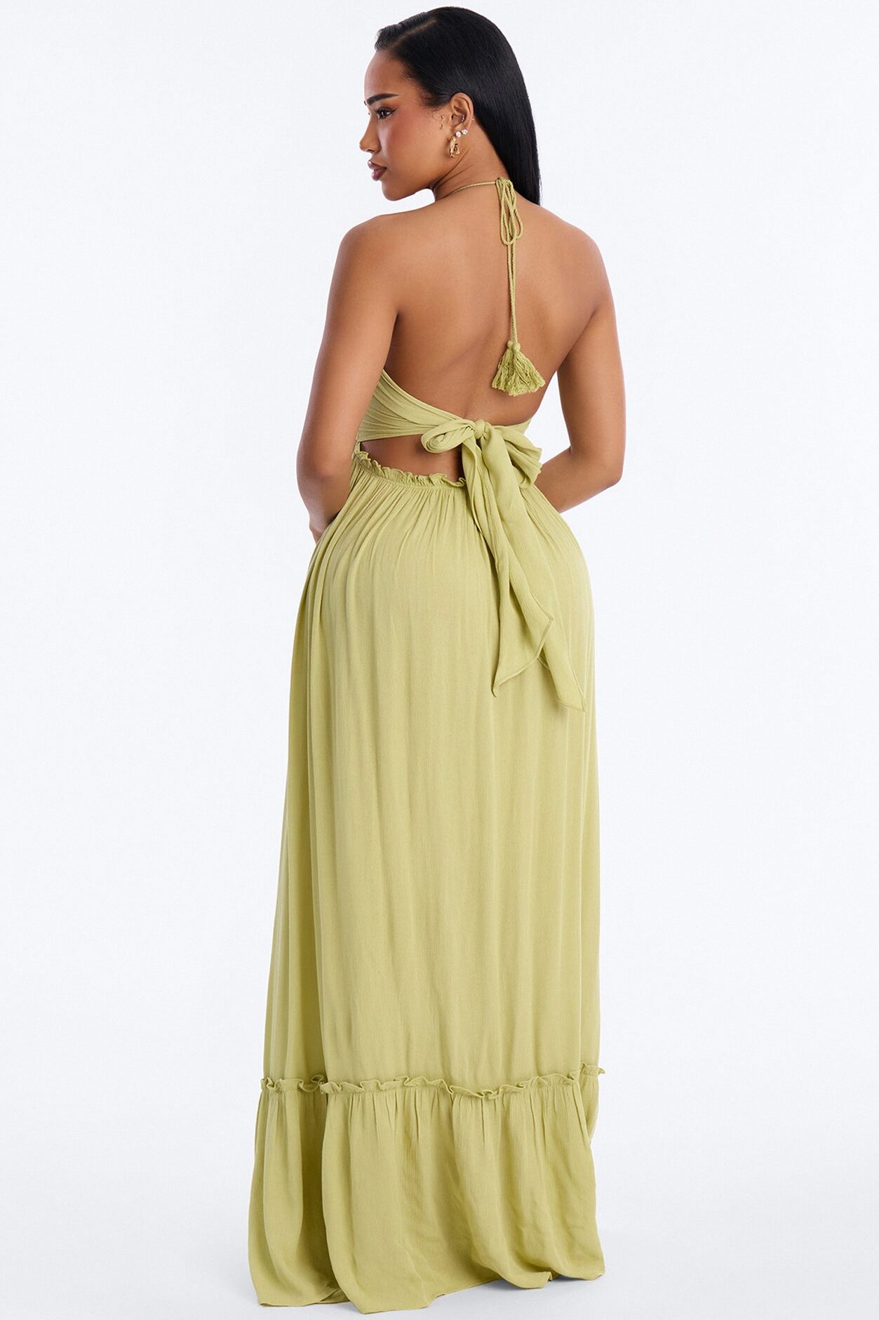 Pretty In Paradise Backless Maxi Dress - Lime