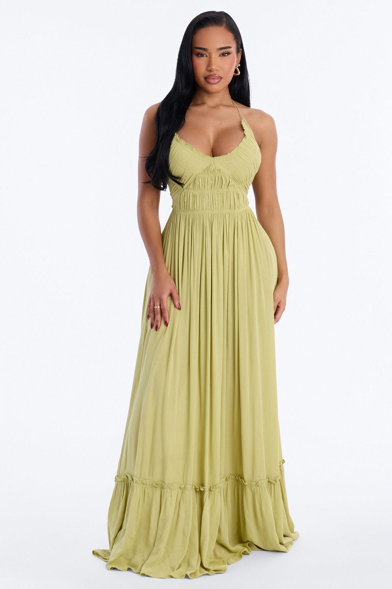 Pretty In Paradise Backless Maxi Dress - Lime