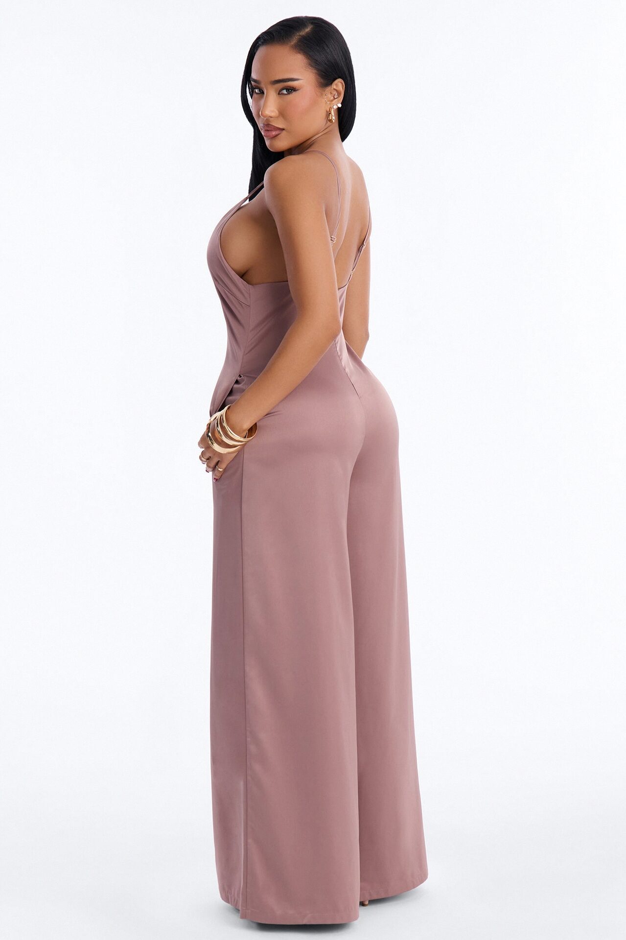 Coco Satin Wide Leg Jumpsuit - Taupe