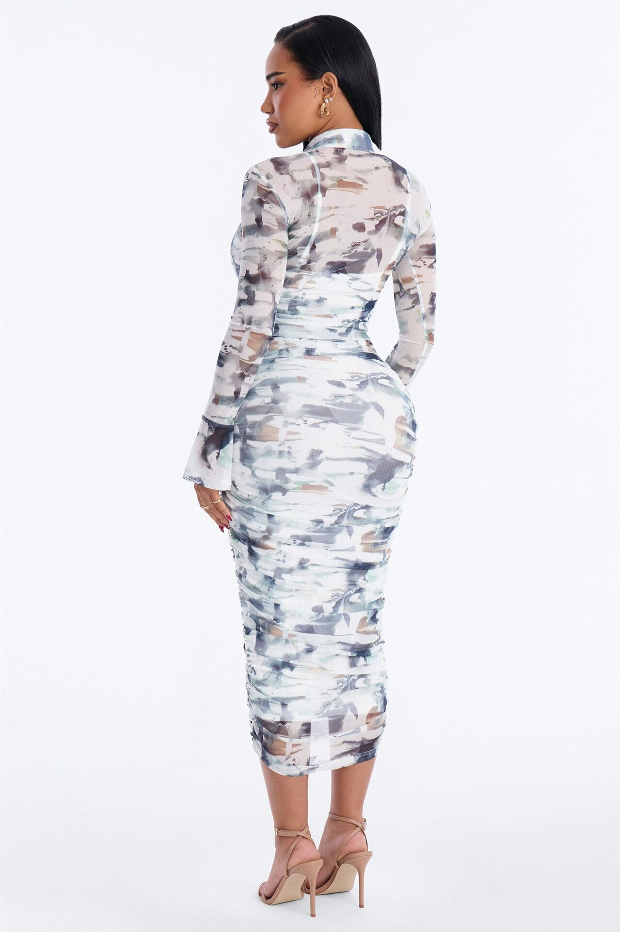 Hensley Tie Dye Mesh Midi Dress - Green/combo