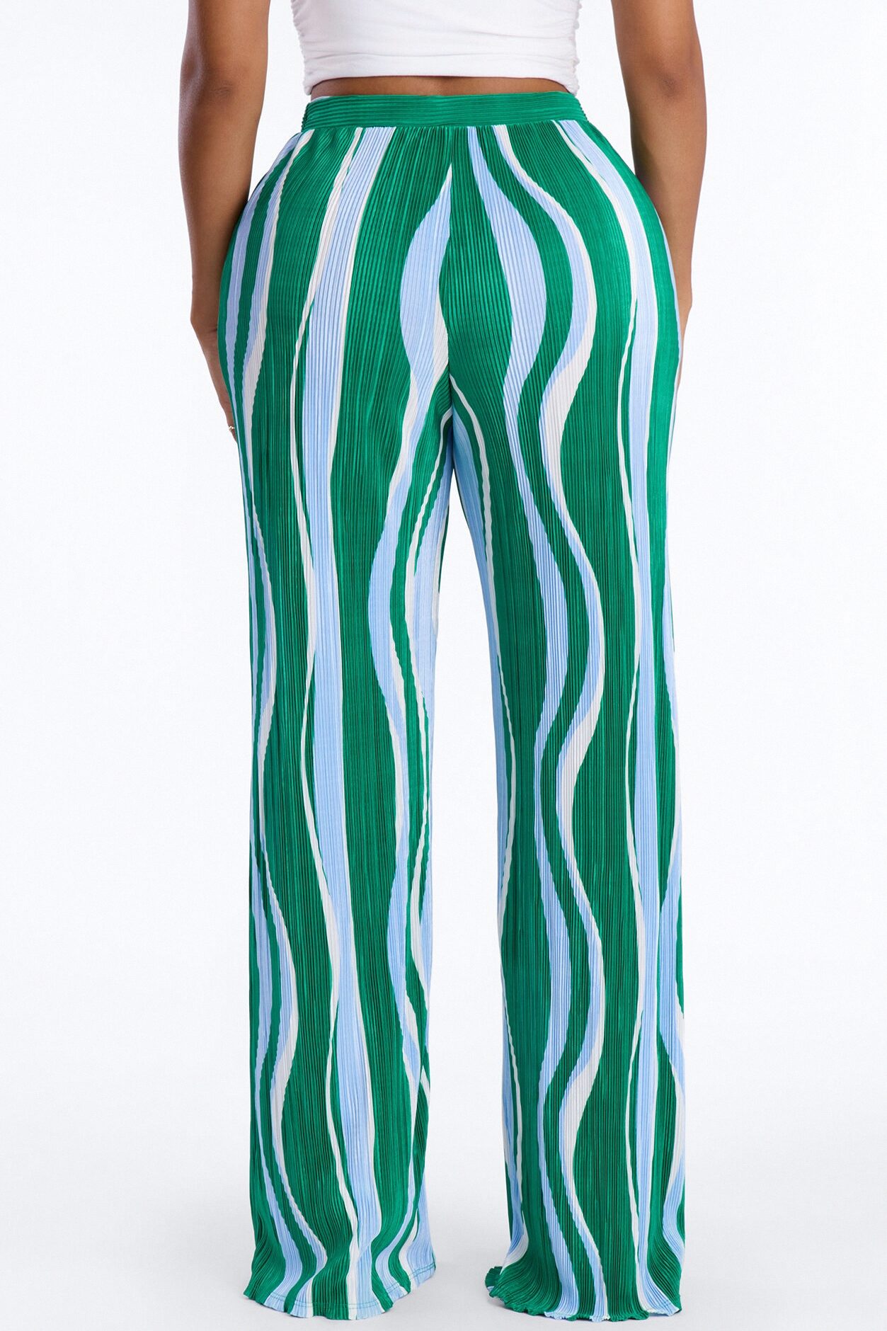 In The Tropics Abstract Plisse Wide Leg Pant 33″ - Green/combo