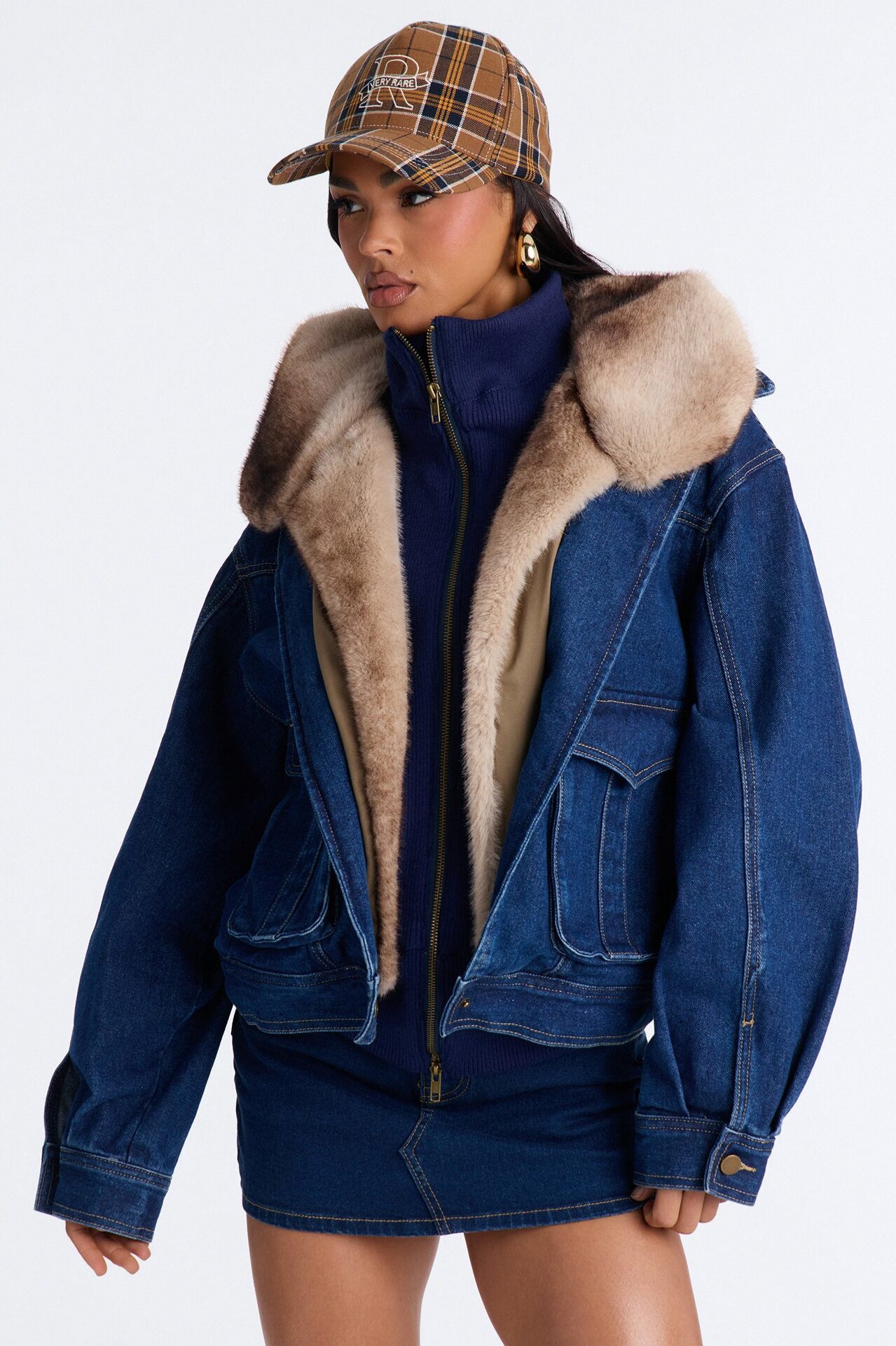 Aspen Baby Faux Fur Denim Jacket - Medium Wash