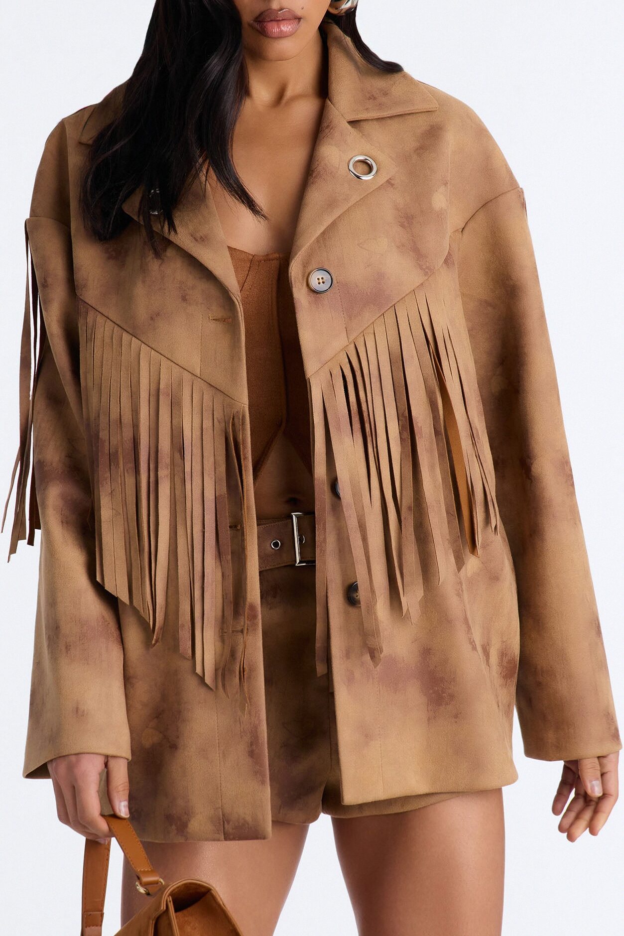 Sophia Faux Suede Belted Micro Short Set - Khaki