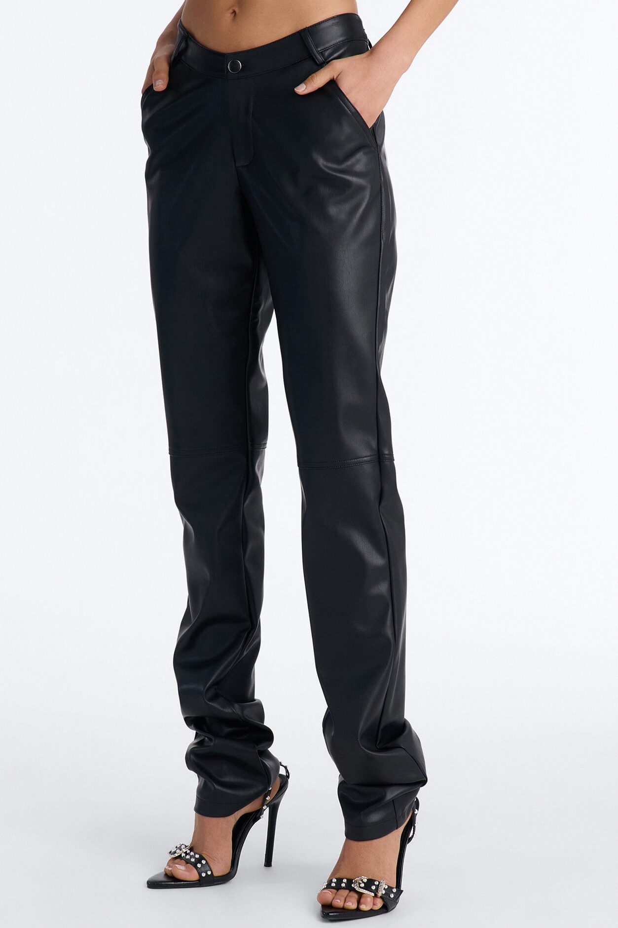 Bad Habit Low Rise Stacked Faux Leather Pants - Black