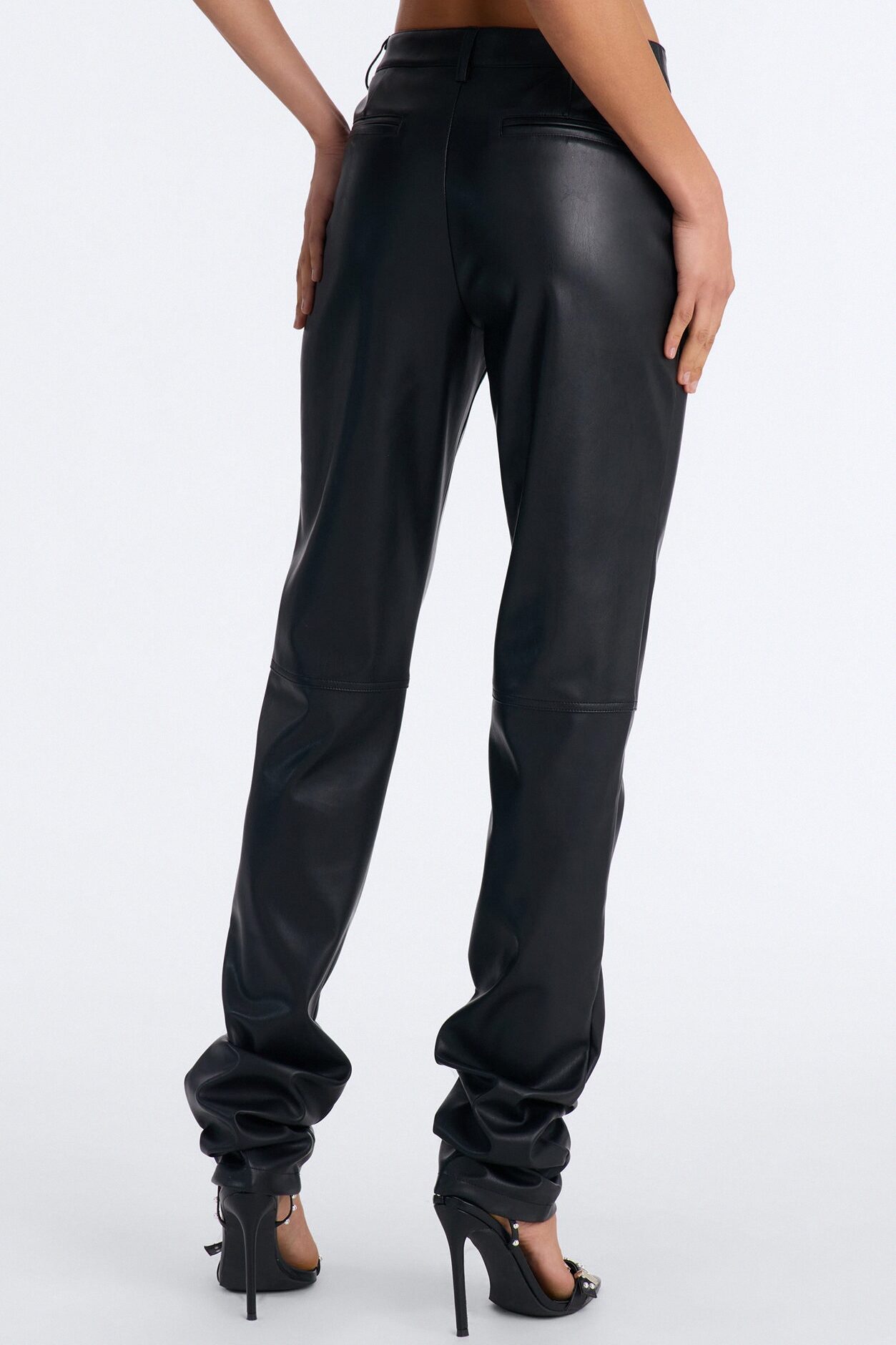 Bad Habit Low Rise Stacked Faux Leather Pants - Black