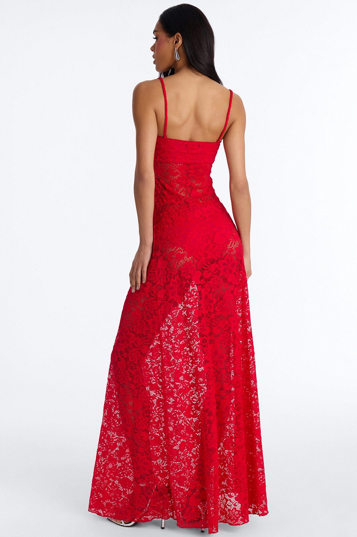 Jaylin Sheer Lace Maxi Dress - Red