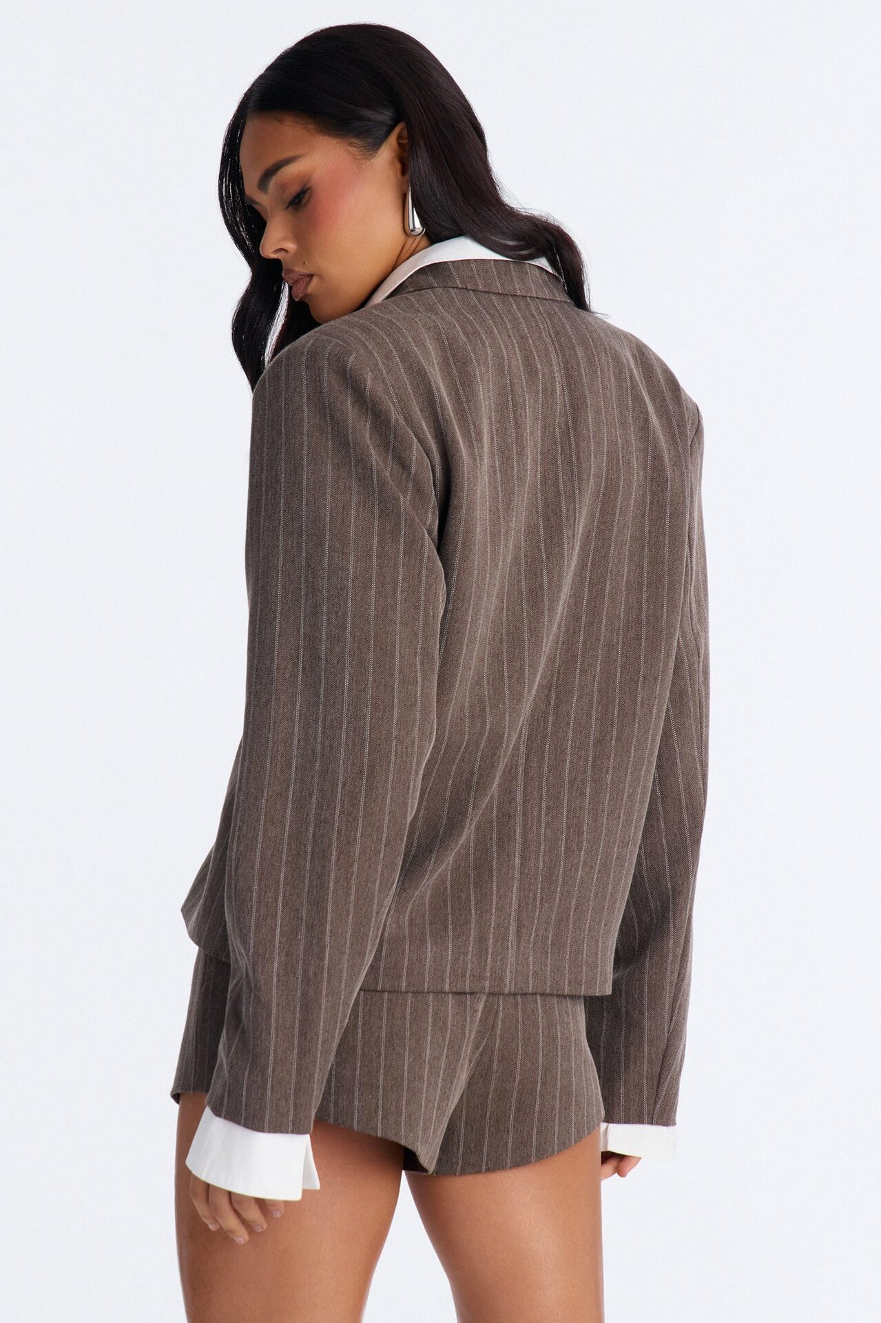So Much Tea Pinstripe Blazer - Brown