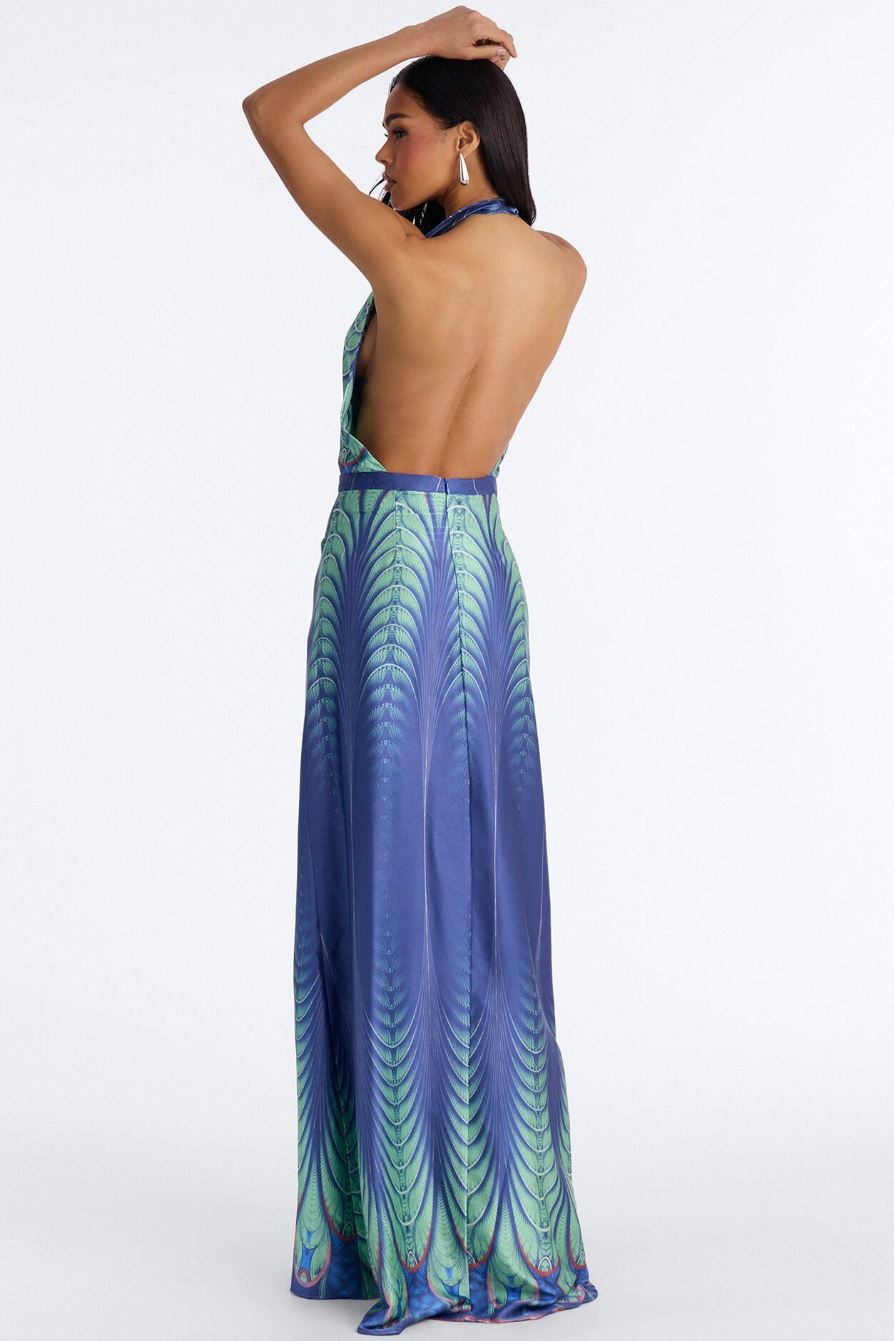 Leanna Backless Satin Maxi Dress - Blue/combo
