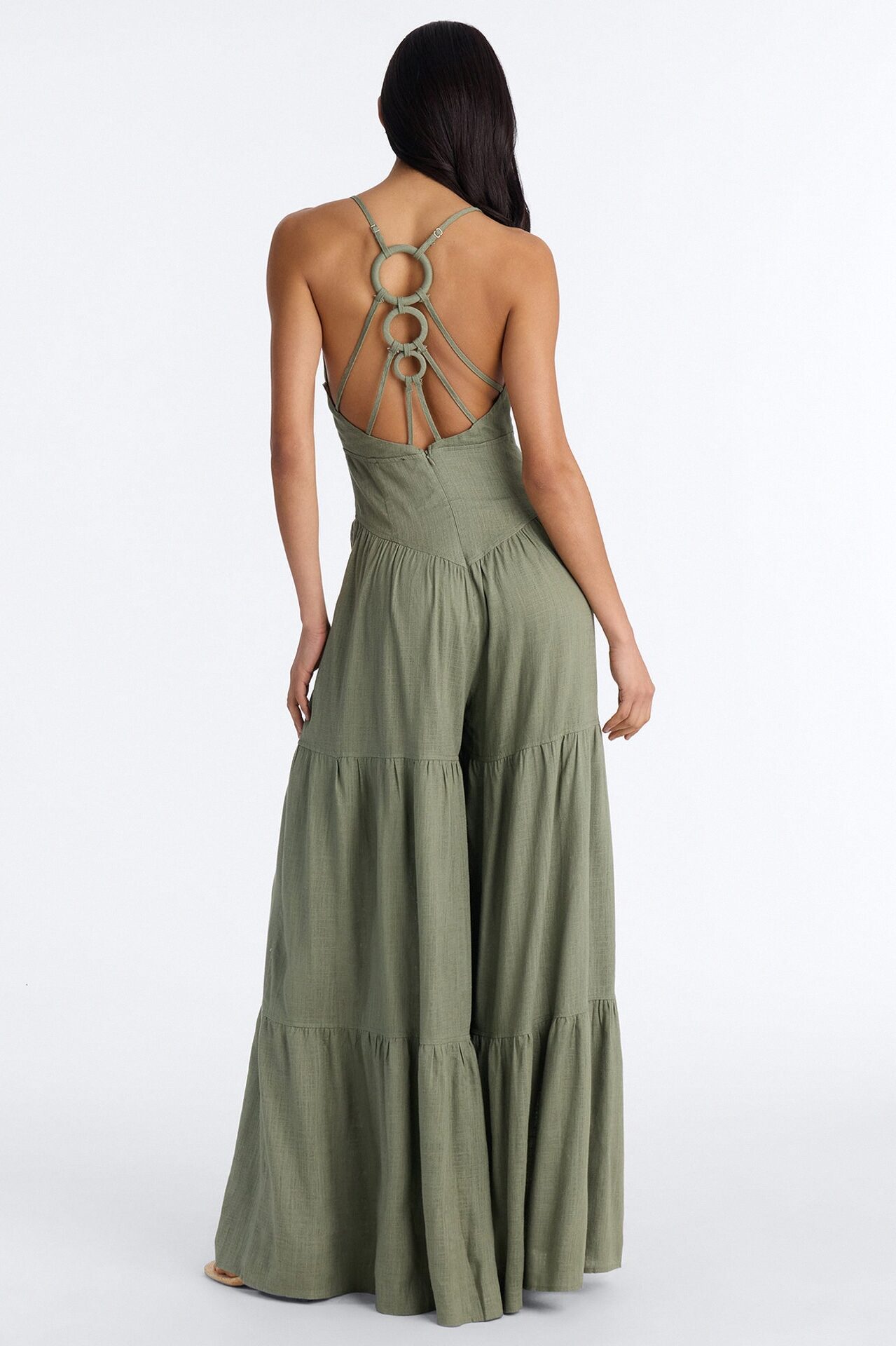 Belle Denim Tiered Wide Leg Jumpsuit - Olive