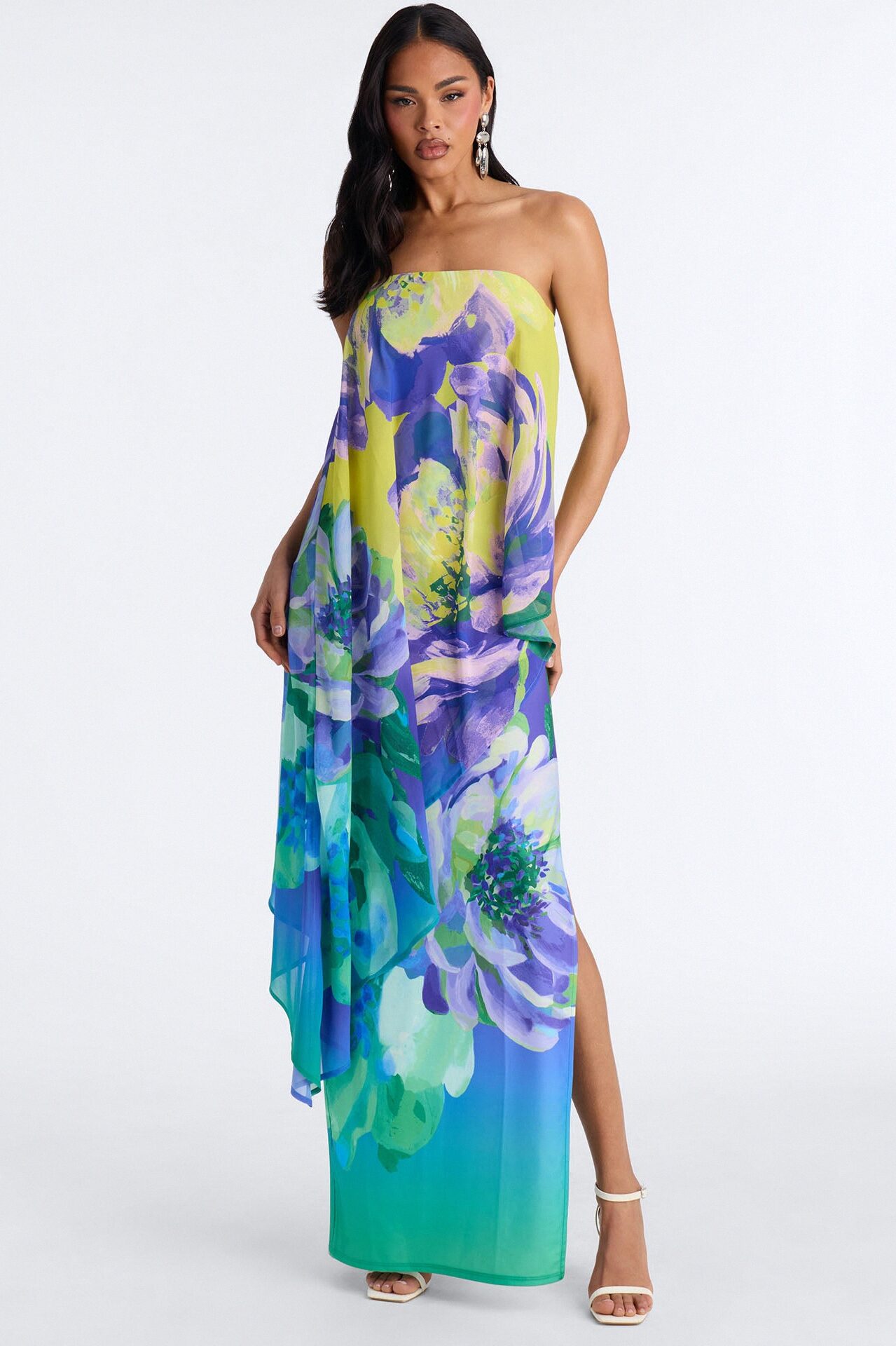 Amber Strapless Chiffon Maxi Dress - Green/combo