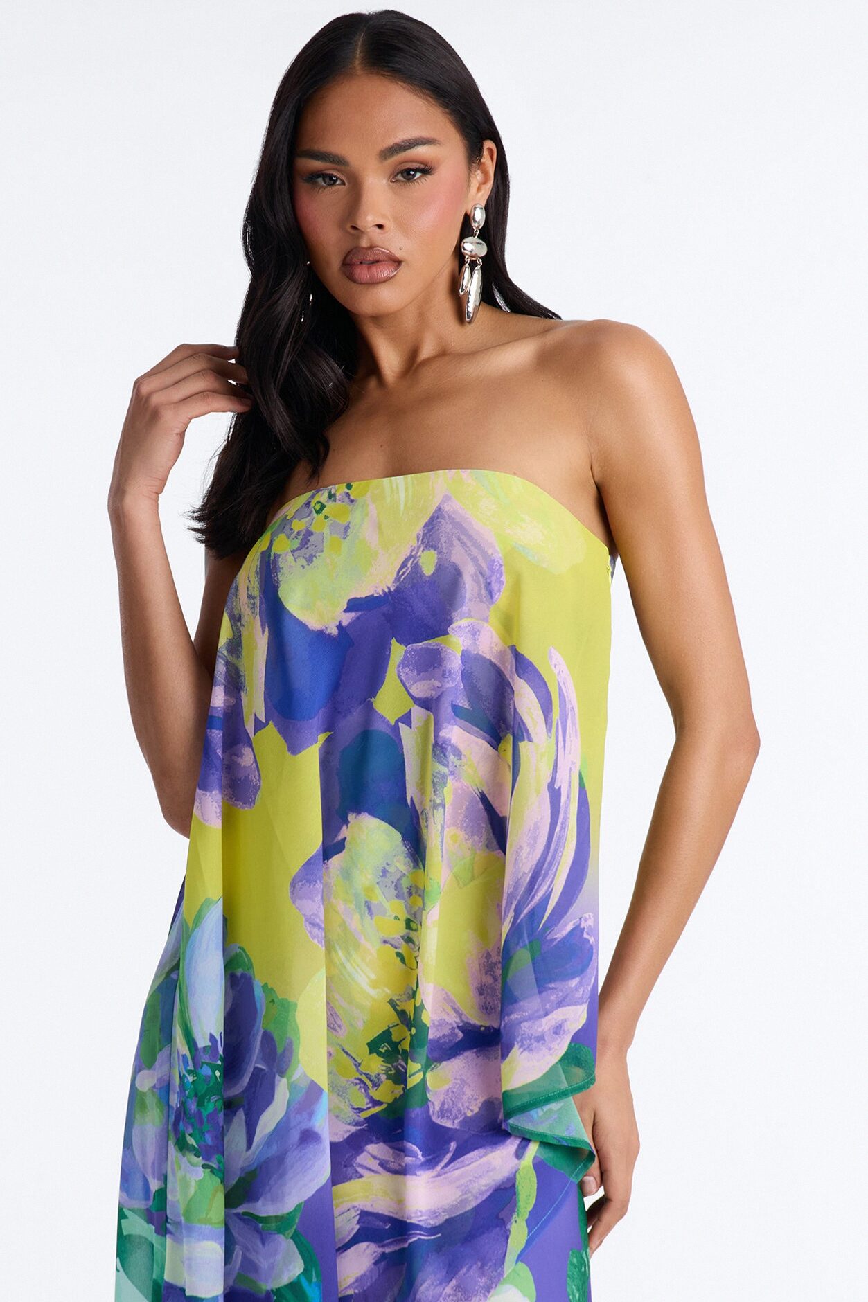 Amber Strapless Chiffon Maxi Dress - Green/combo