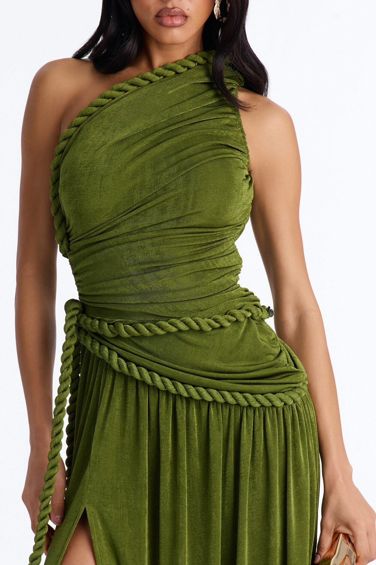 Corina Twist Slinky Maxi Dress - Olive