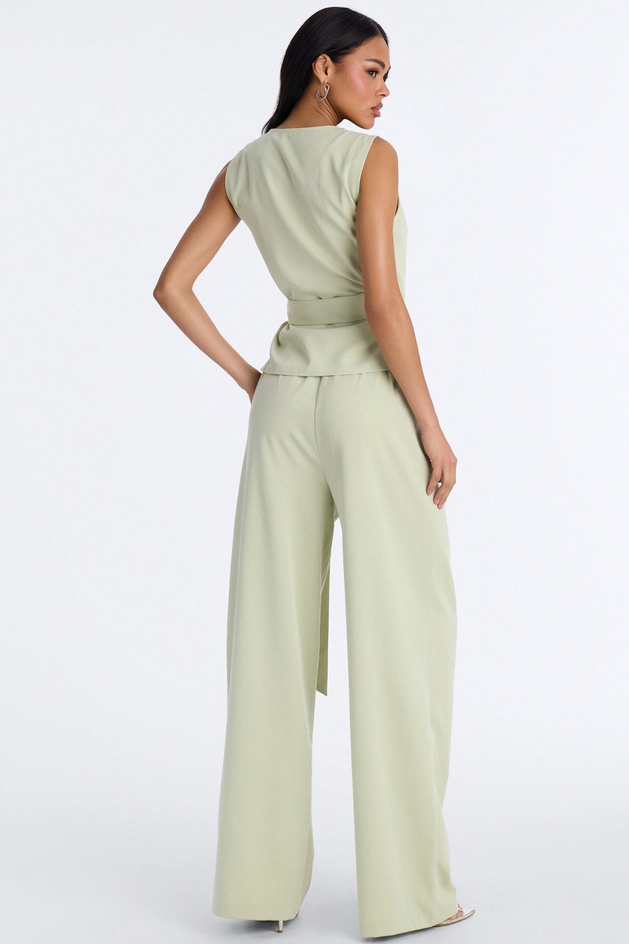 Sarah Fitted Vest Pant Set - Sage