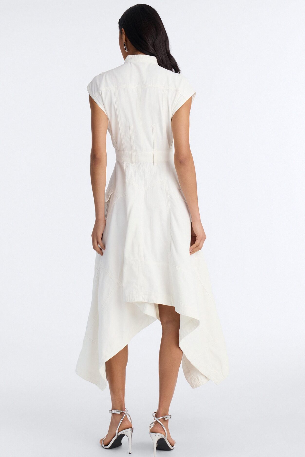 Dolly Button Up Denim Midi Dress - White