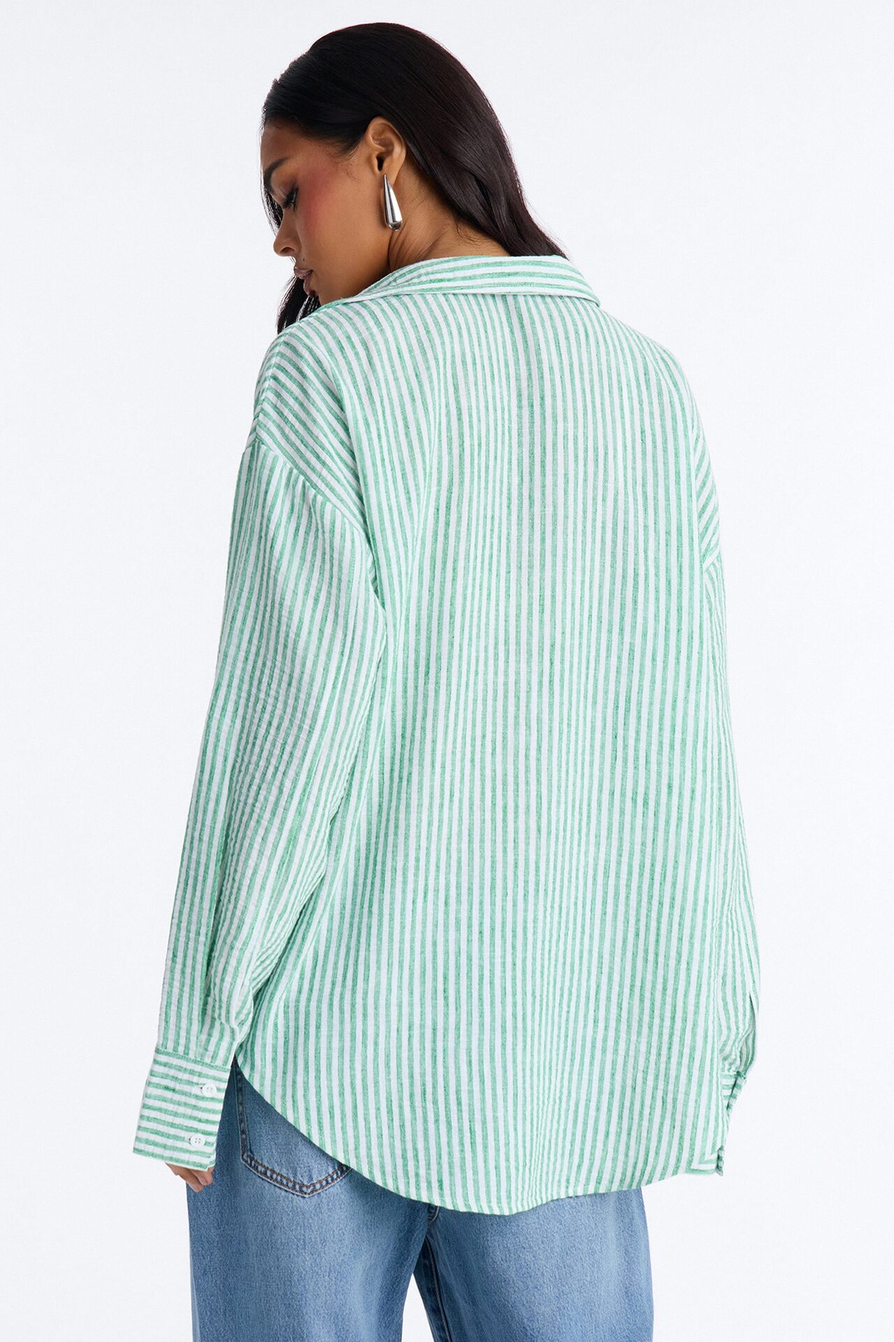 Fresh Cuteness Striped Linen Shirt - Green/combo