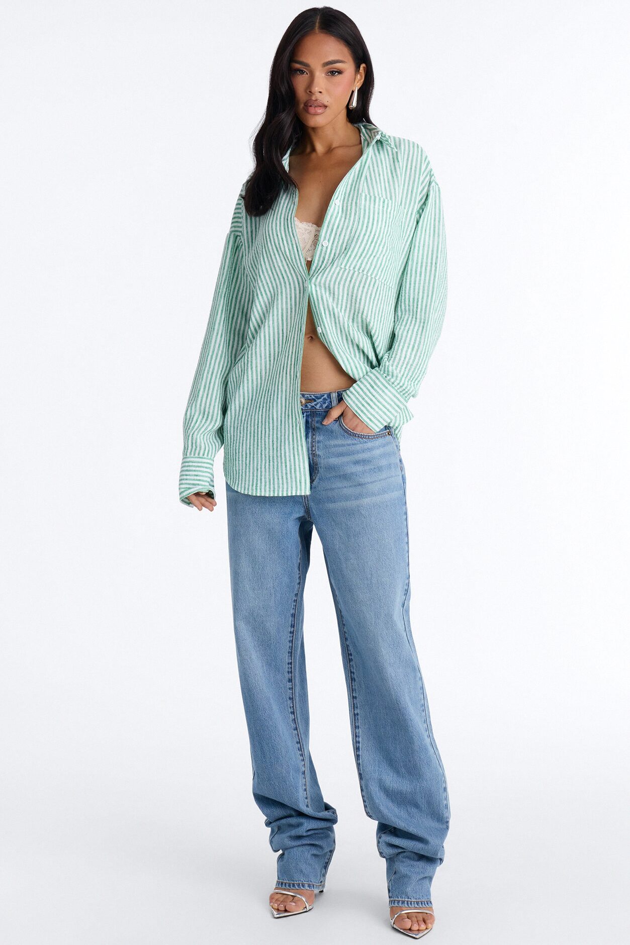 Alicante Drapey Denim Stacked Straight Leg Jeans - Medium Wash