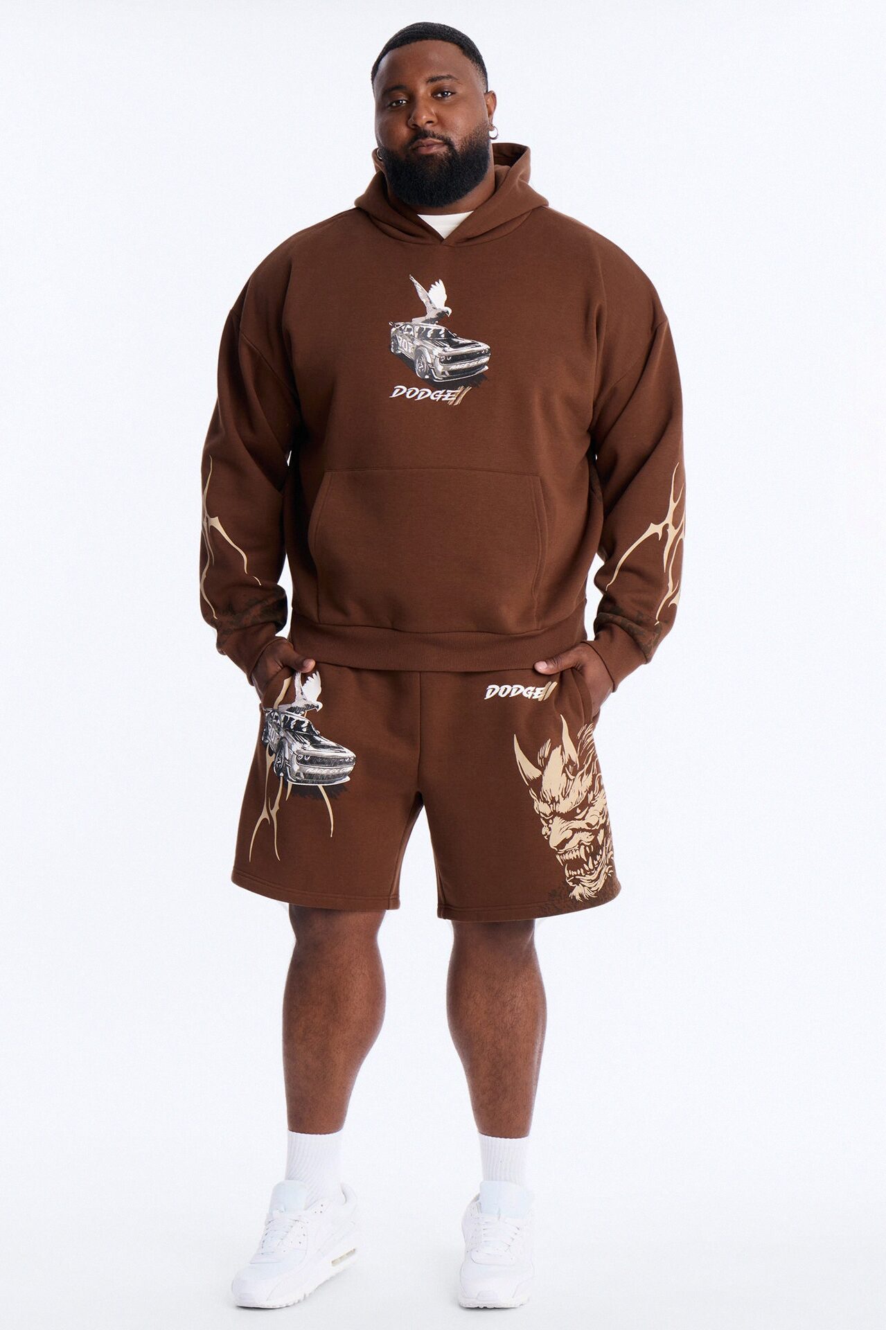 Dodge Demon Oni Mask Oversized Hoodie - Brown