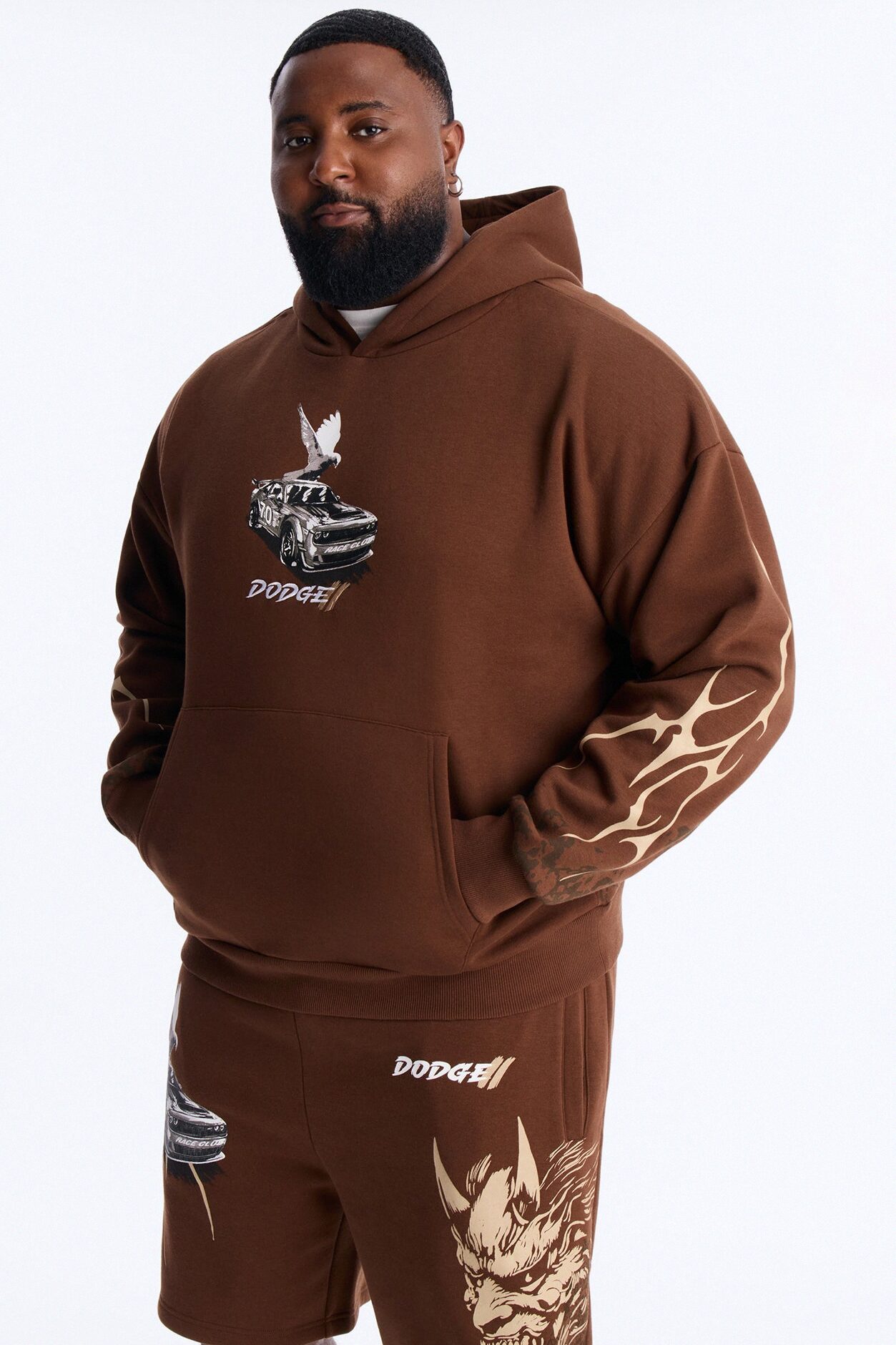 Dodge Demon Oni Mask Oversized Hoodie - Brown