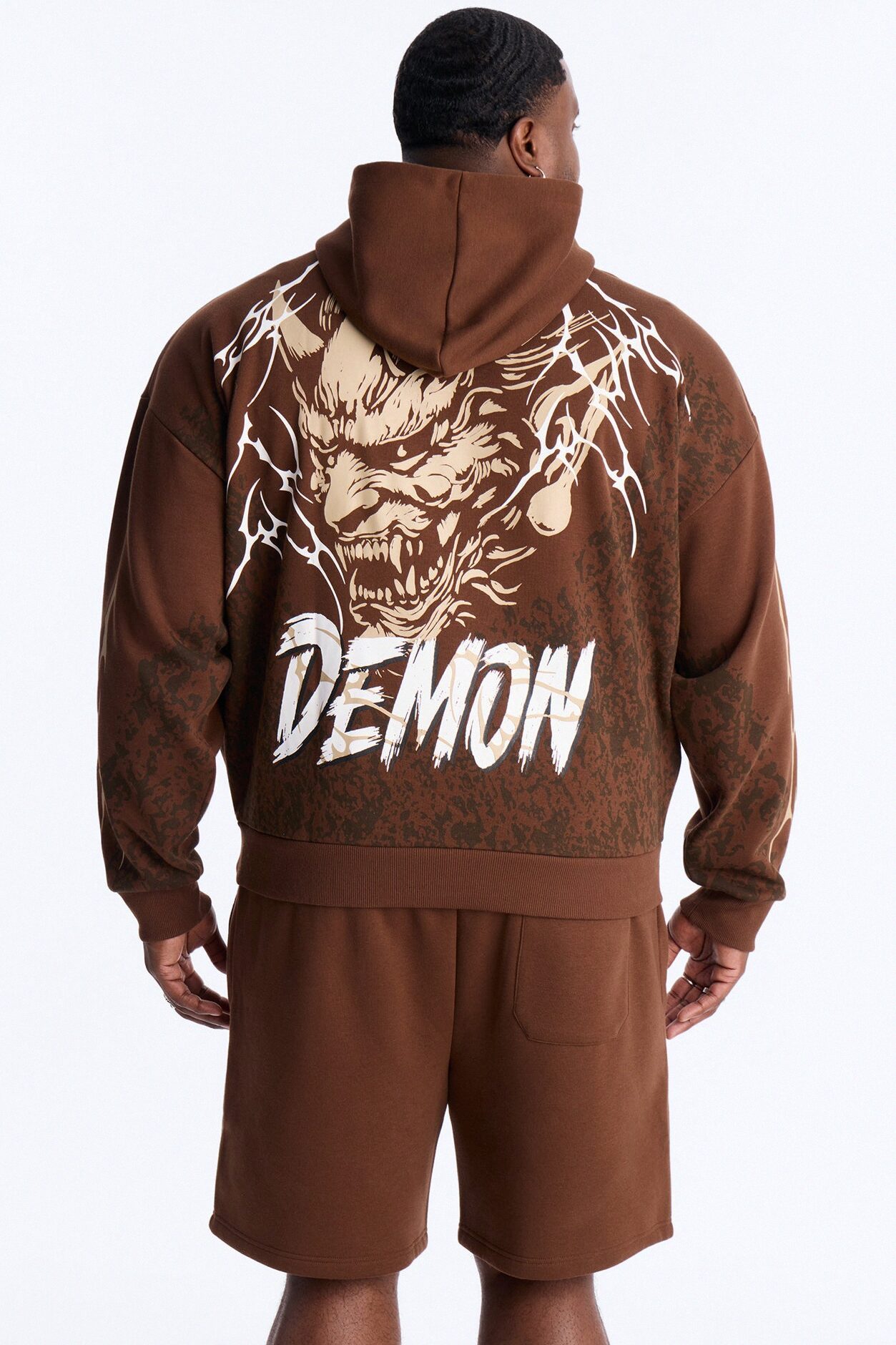 Dodge Demon Oni Mask Oversized Hoodie - Brown