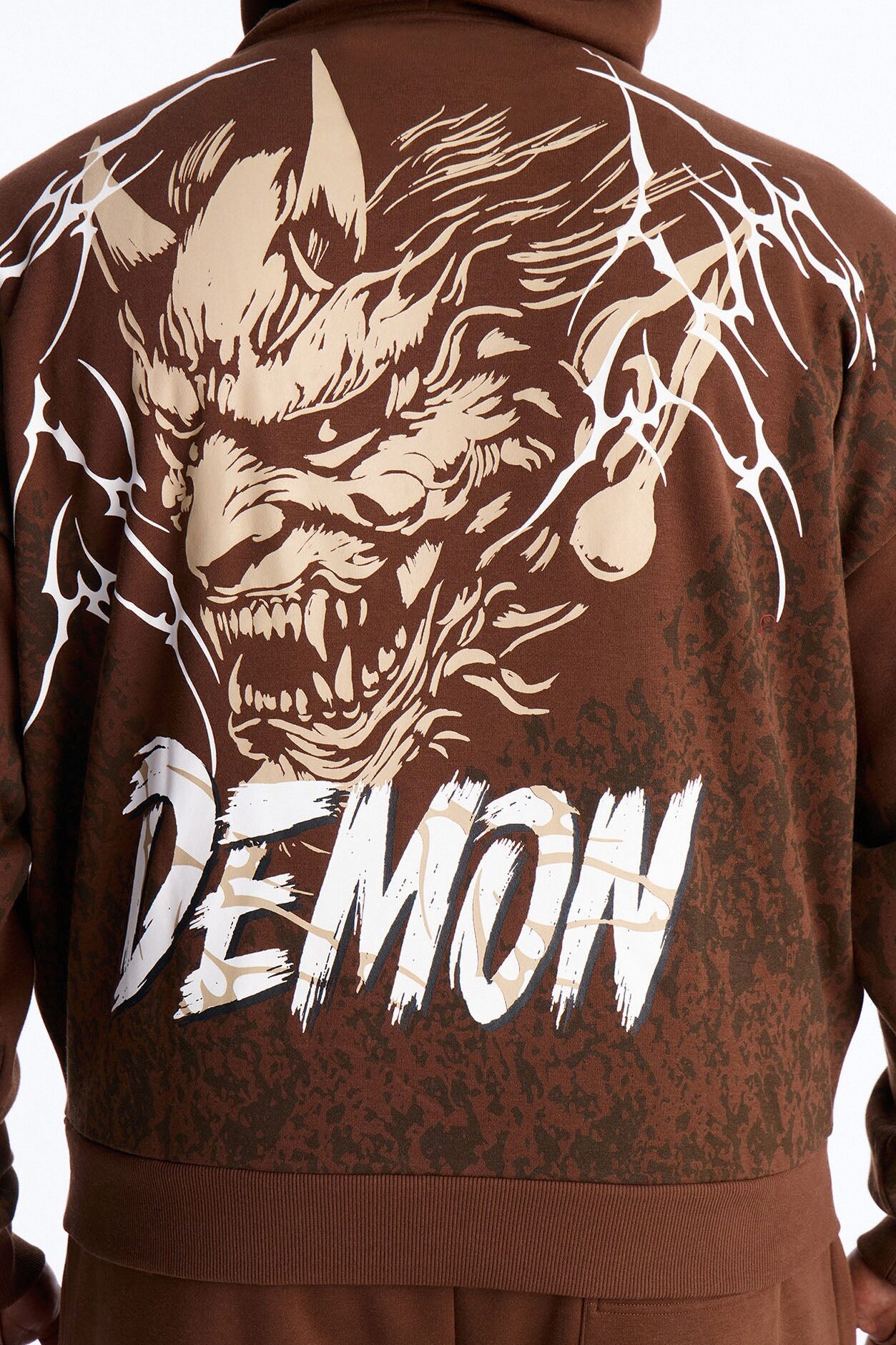 Dodge Demon Oni Mask Oversized Hoodie - Brown