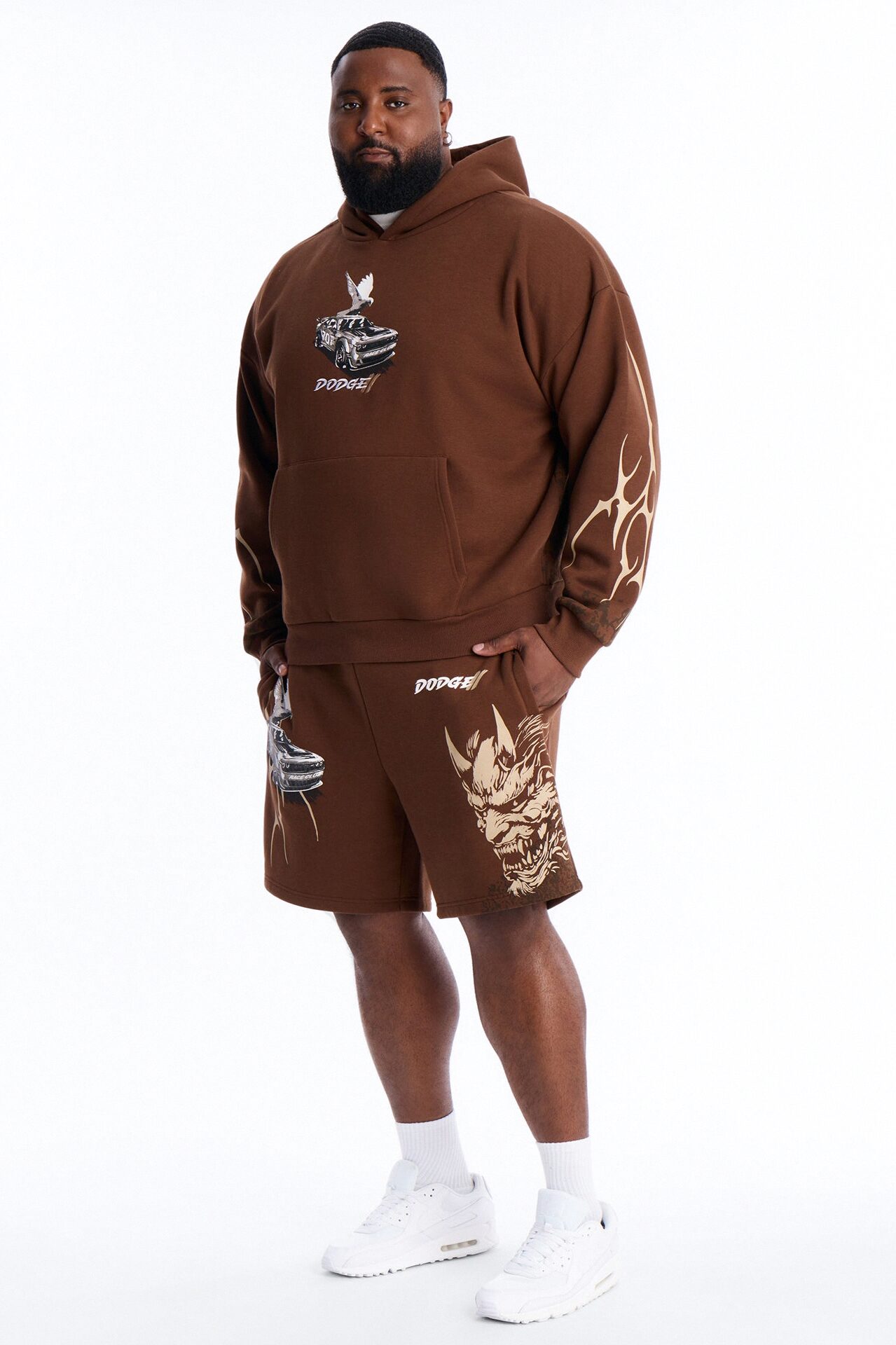 Dodge Demon Oni Mask Sweatshorts - Brown