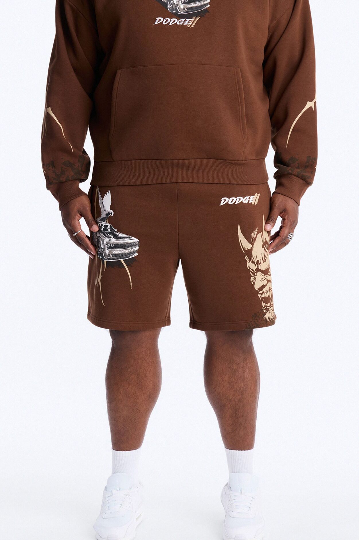 Dodge Demon Oni Mask Sweatshorts - Brown