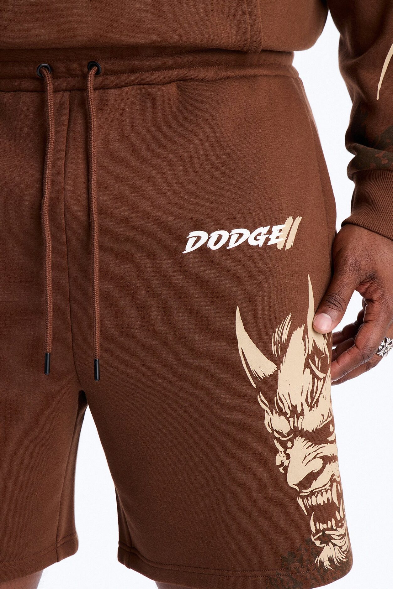 Dodge Demon Oni Mask Sweatshorts - Brown