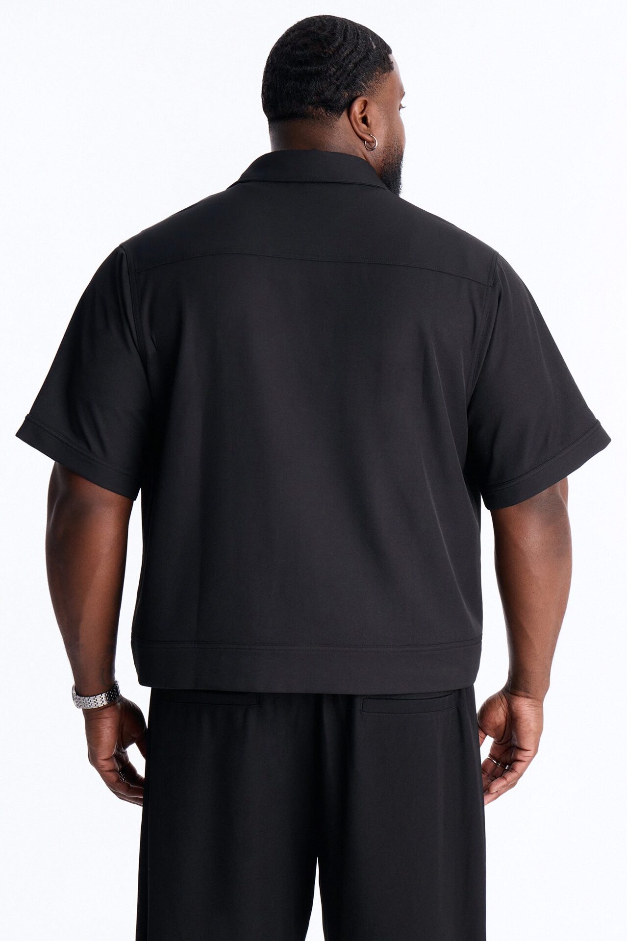 Pearl Paneled Utility Button Up Shirt - Black