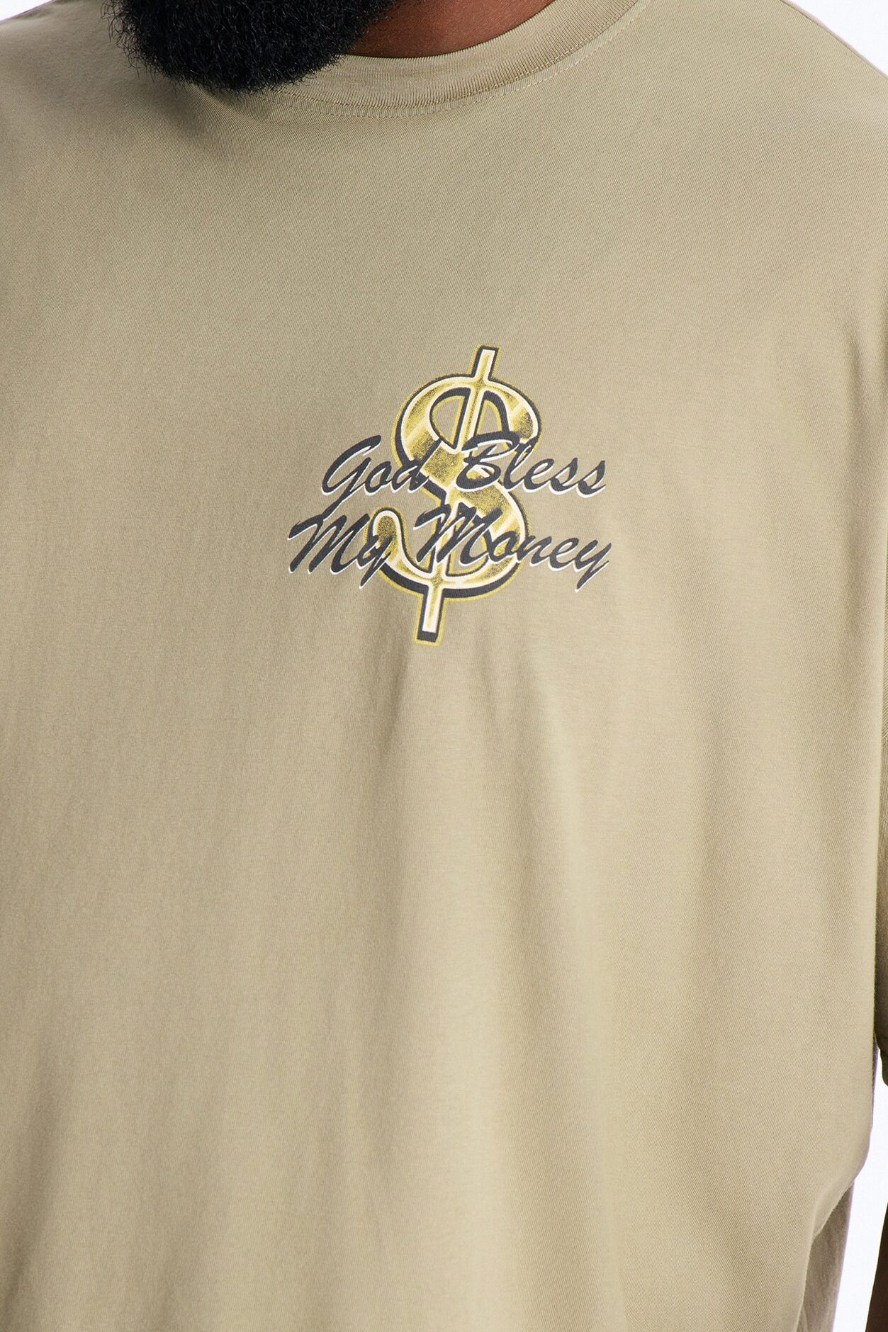 God Bless My Money Oversized Short Sleeve Tee - Olive