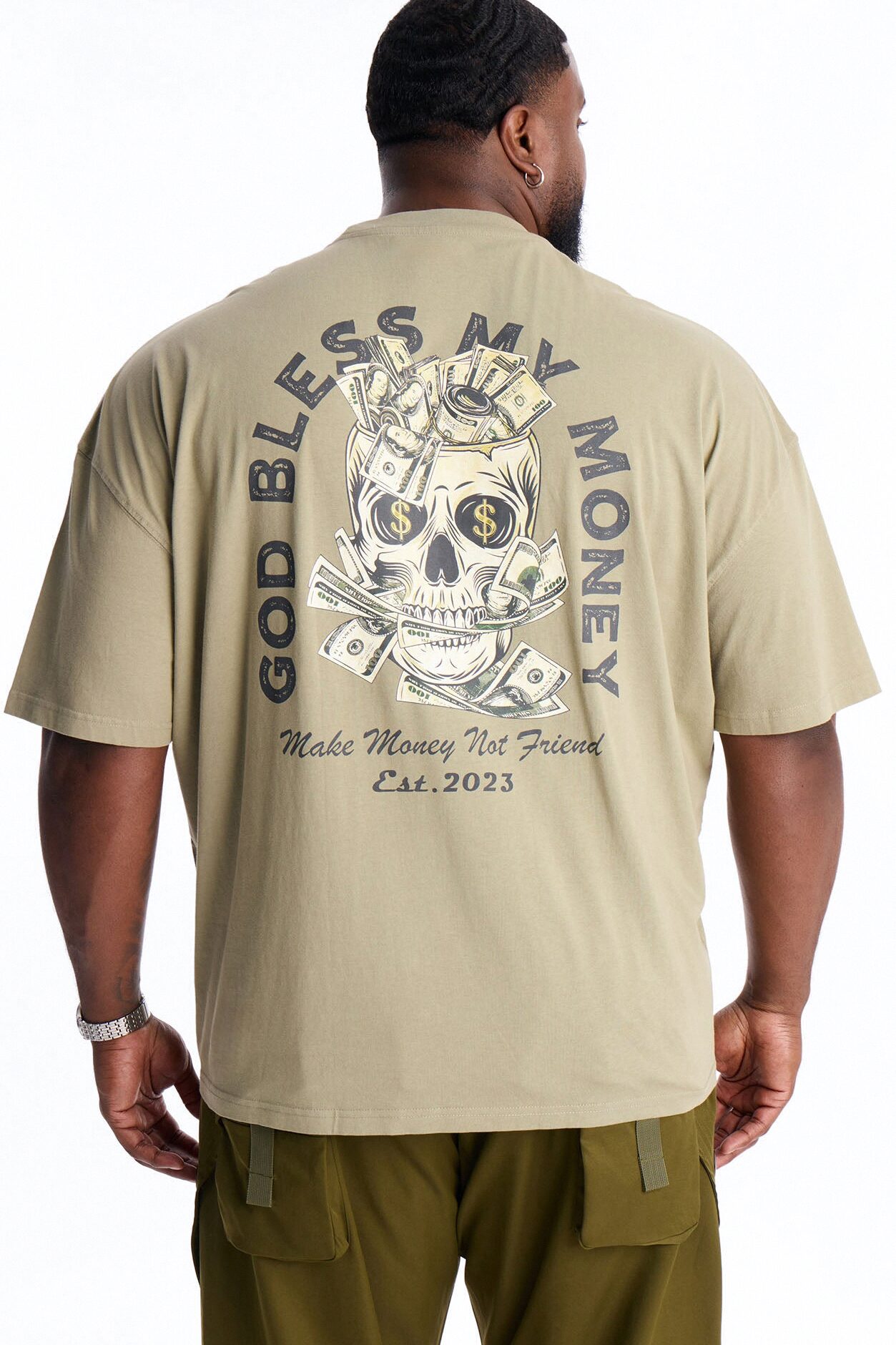 God Bless My Money Oversized Short Sleeve Tee - Olive
