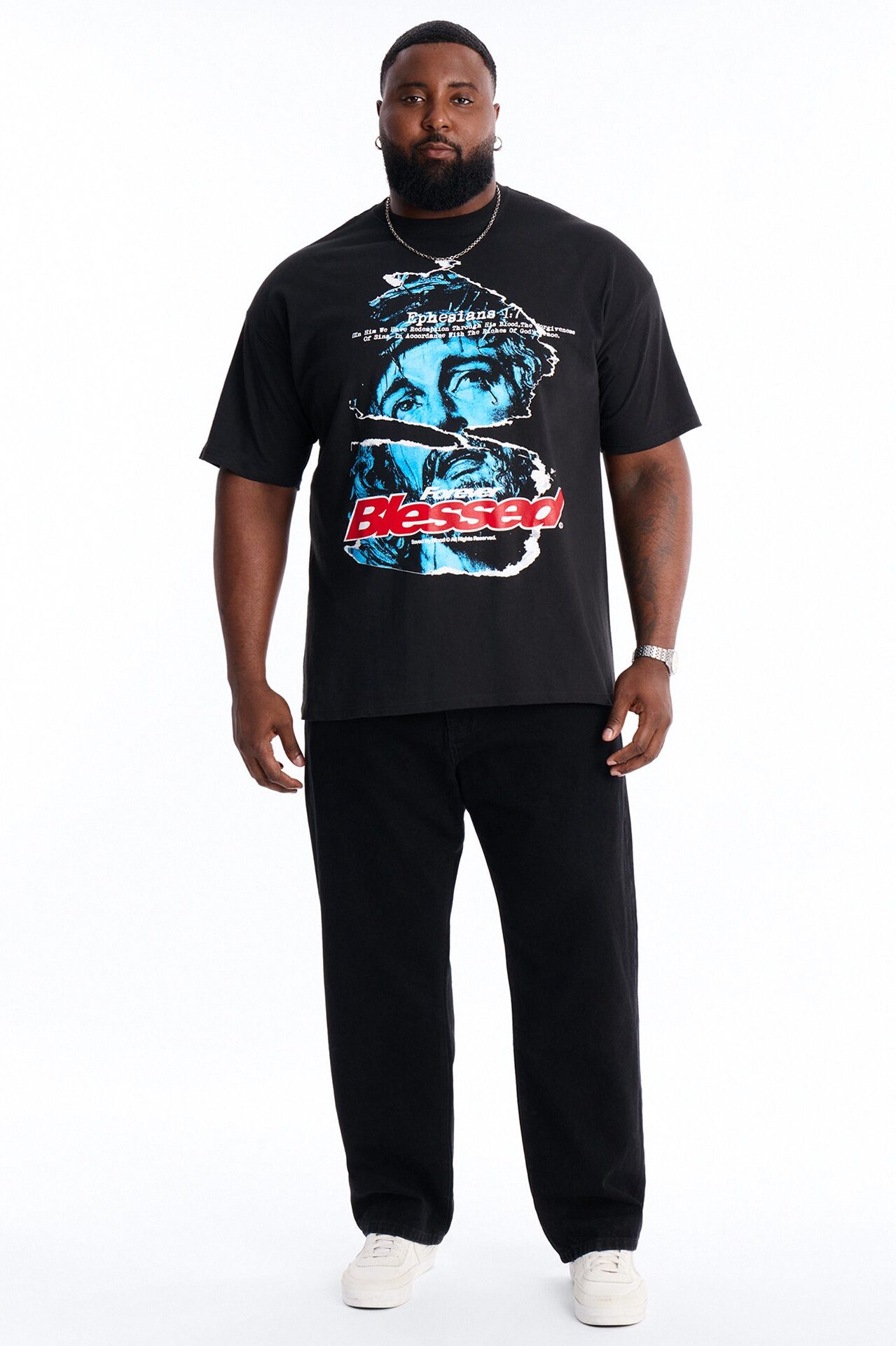 Never Stressed Forever Blessed Oversized Short Sleeve Tee - Black