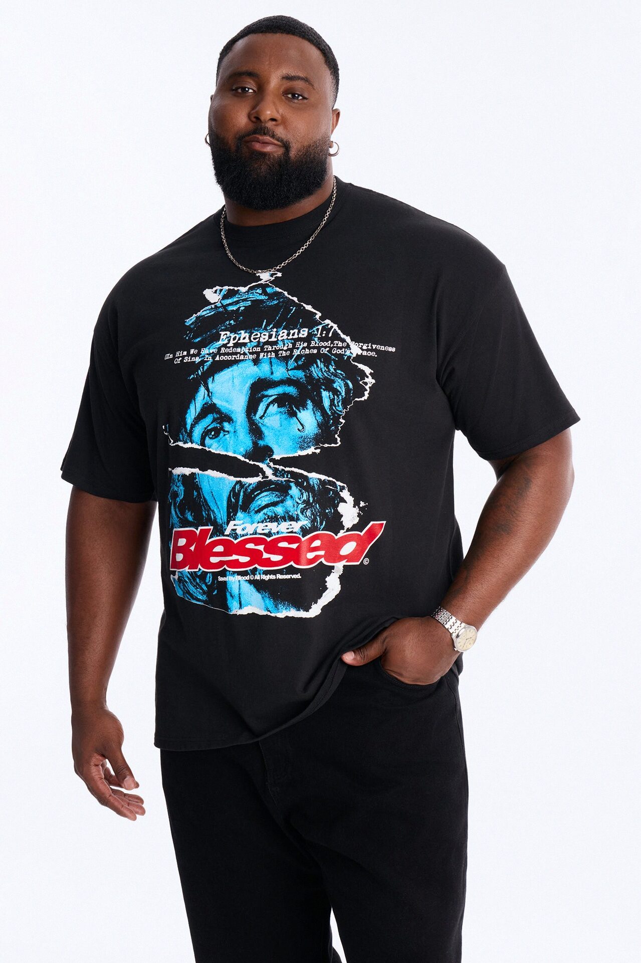 Never Stressed Forever Blessed Oversized Short Sleeve Tee - Black