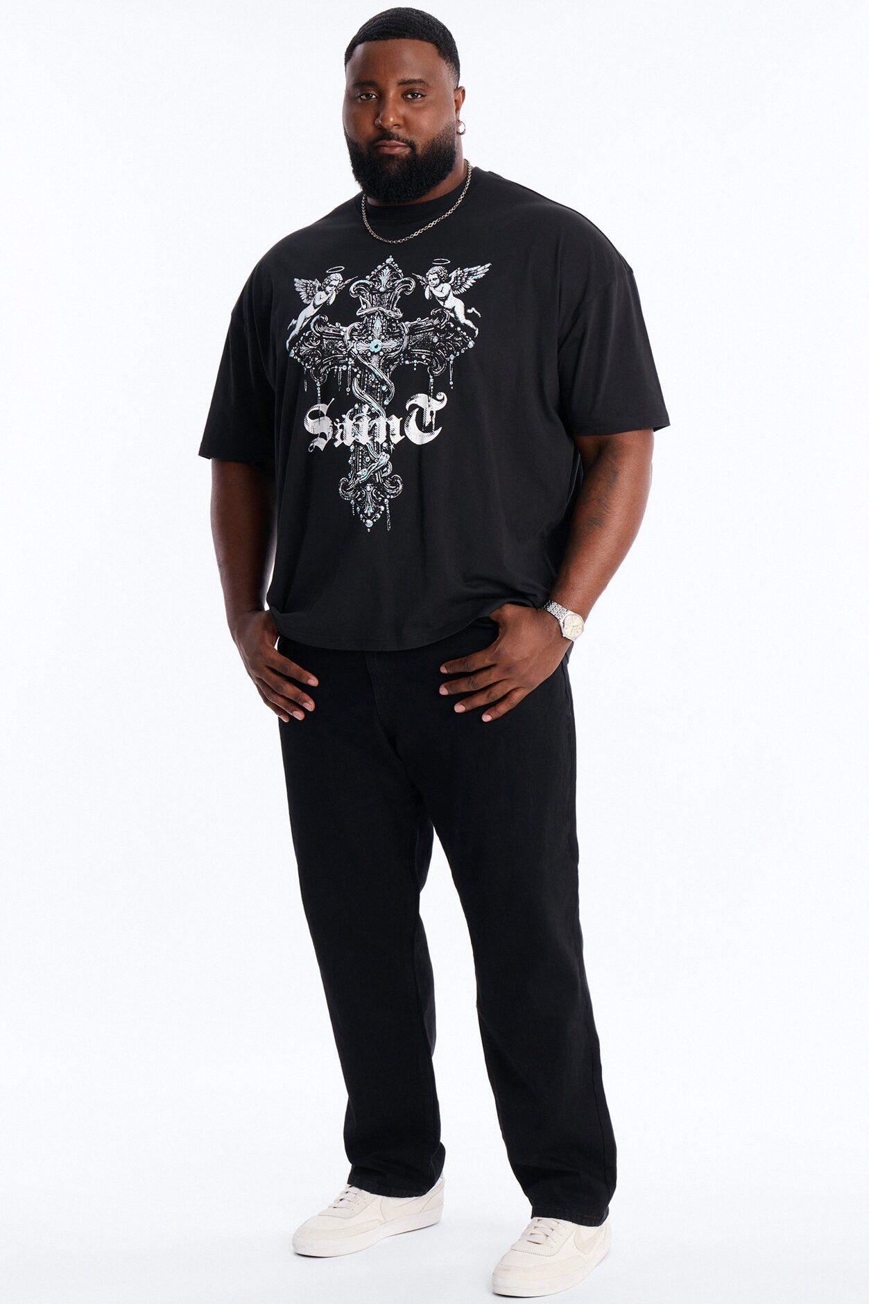 Saints Protect Me Oversized Short Sleeve Tee - Black