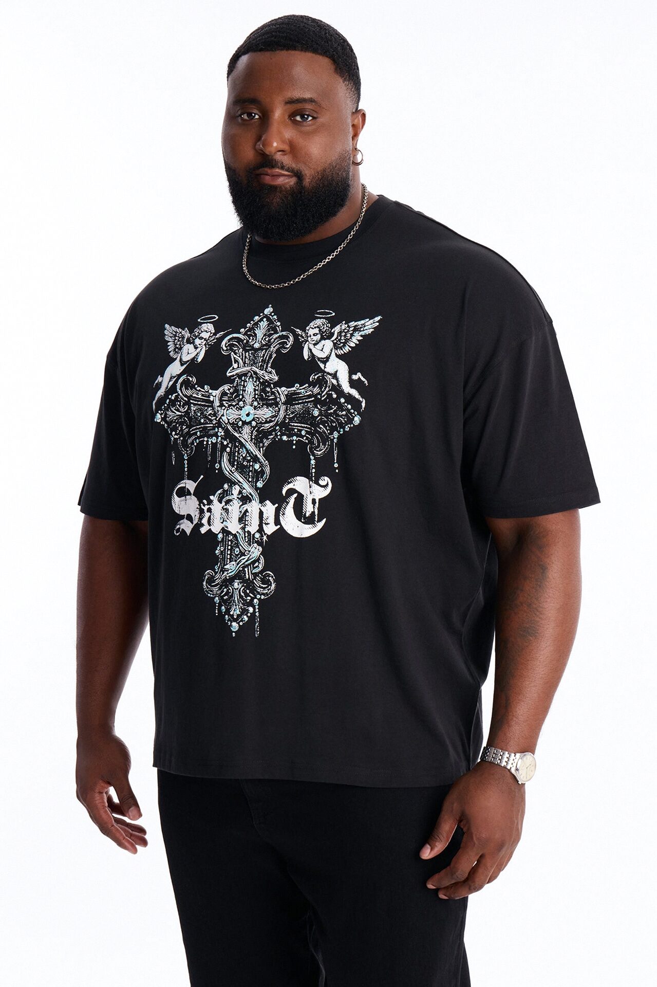 Saints Protect Me Oversized Short Sleeve Tee - Black