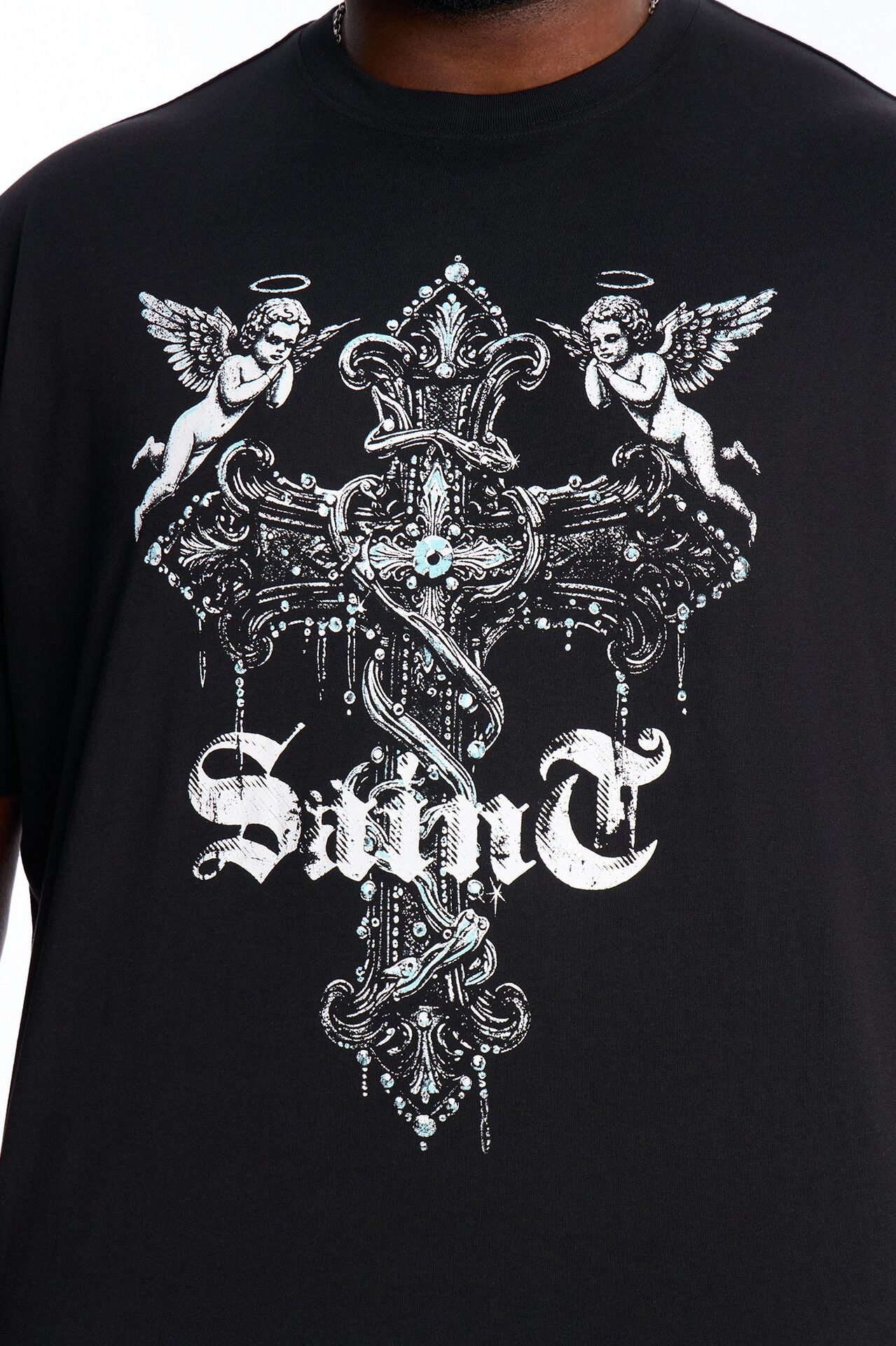 Saints Protect Me Oversized Short Sleeve Tee - Black
