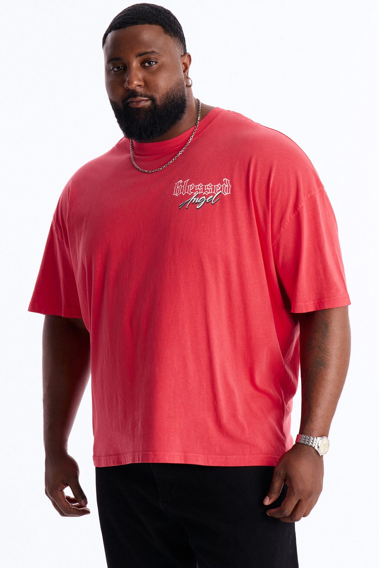 Blessed Angel Oversized Short Sleeve Tee - Red