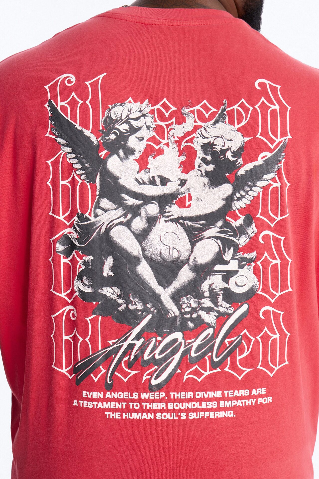 Blessed Angel Oversized Short Sleeve Tee - Red