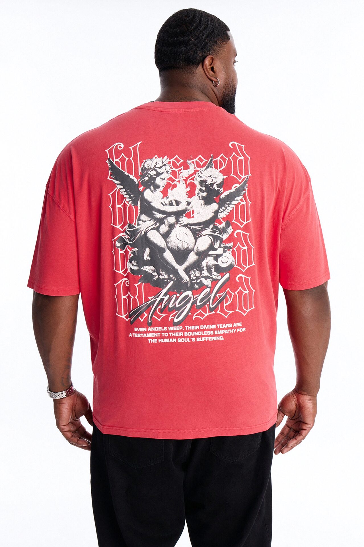 Blessed Angel Oversized Short Sleeve Tee - Red