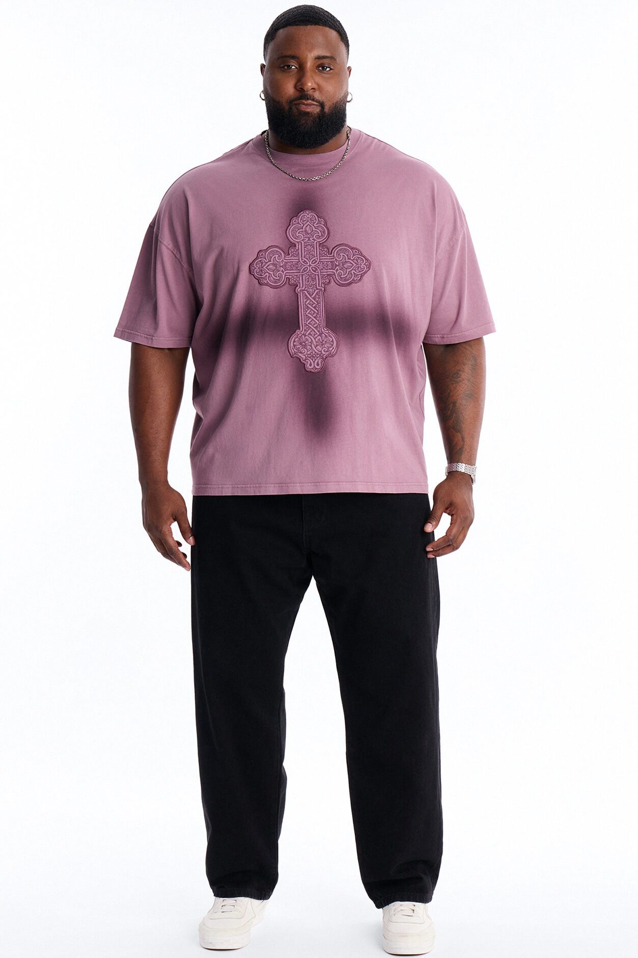 Cross Shadow Patch Short Sleeve Tee - Purple