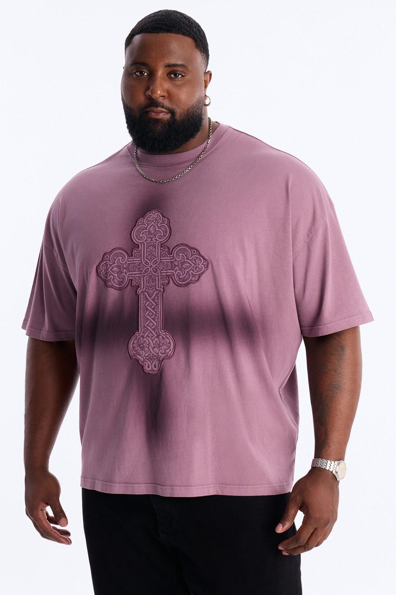 Cross Shadow Patch Short Sleeve Tee - Purple