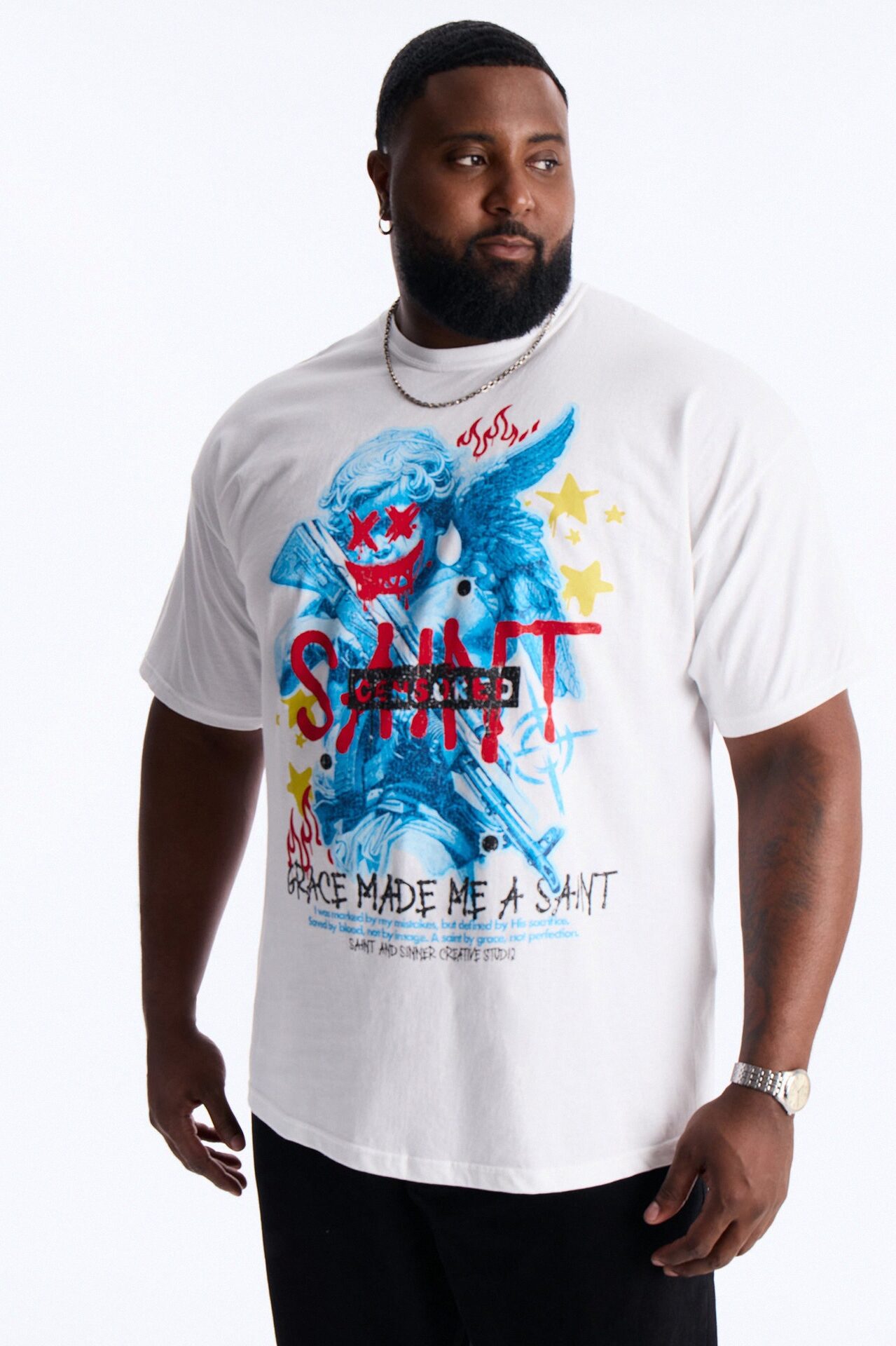 Grace Made Me A Saint Short Sleeve Tee - White