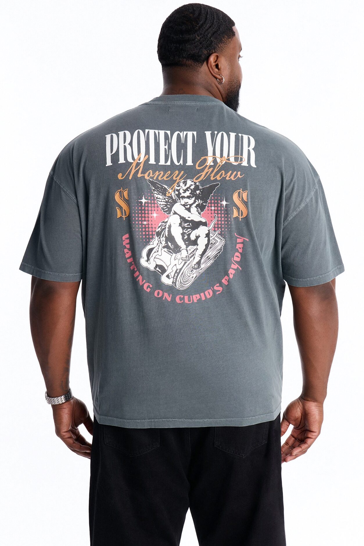 Protect Your Money Flow Oversized Short Sleeve Tee - Grey