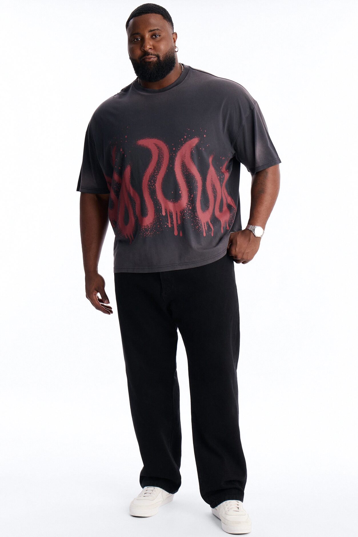 Flaming Outline Short Sleeve Tee - Black