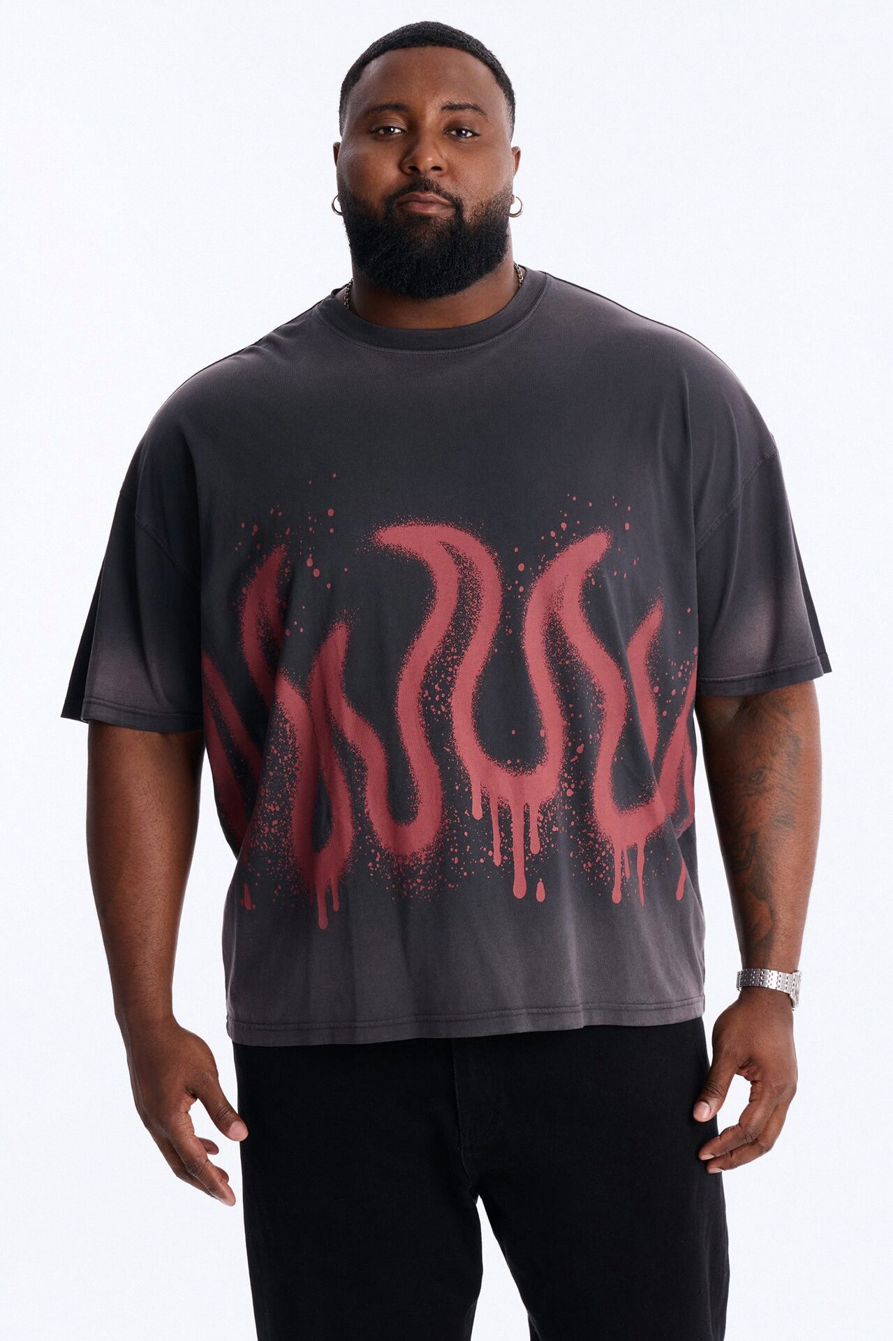 Flaming Outline Short Sleeve Tee - Black