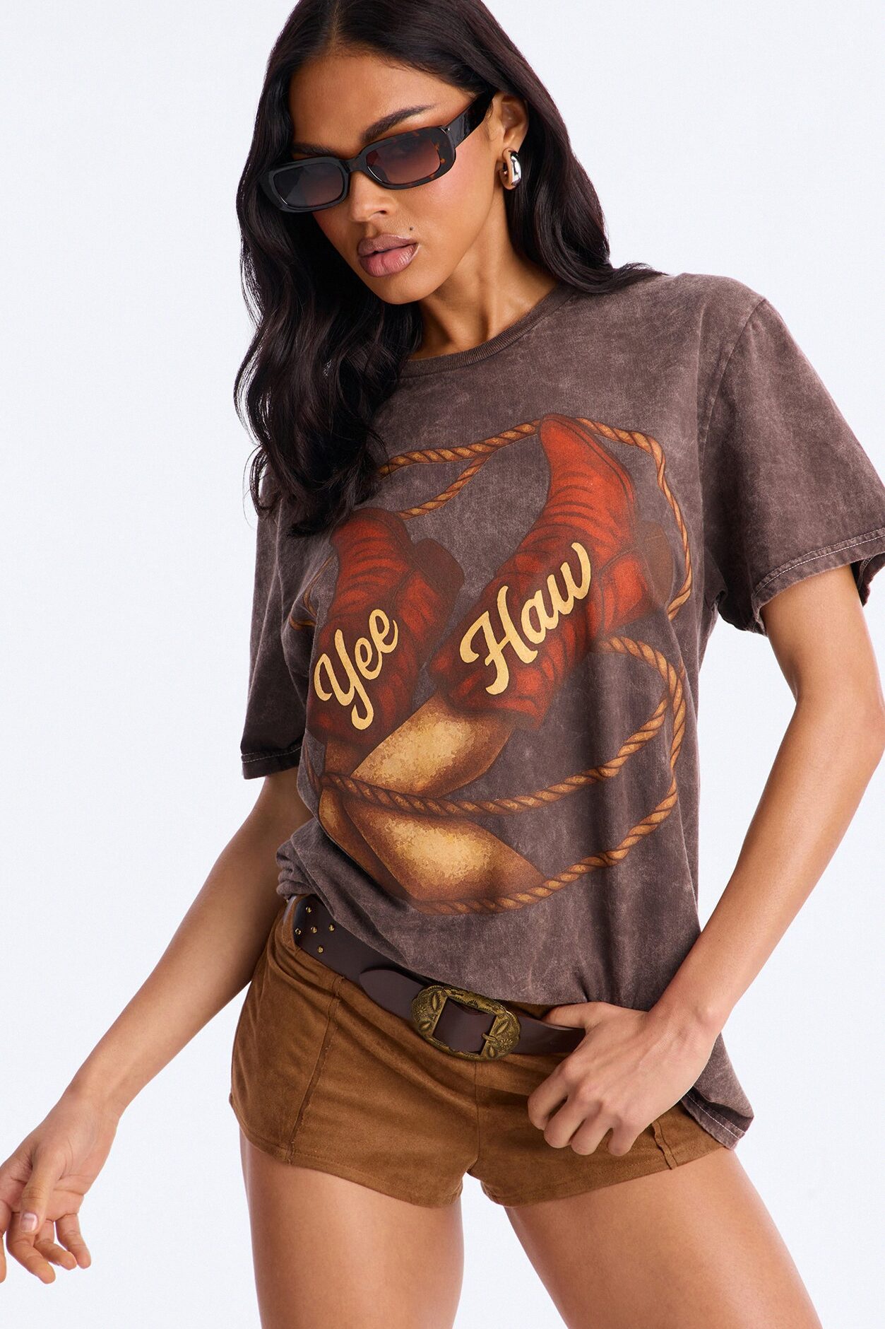 Yee Haw Washed Tee - Dark Brown