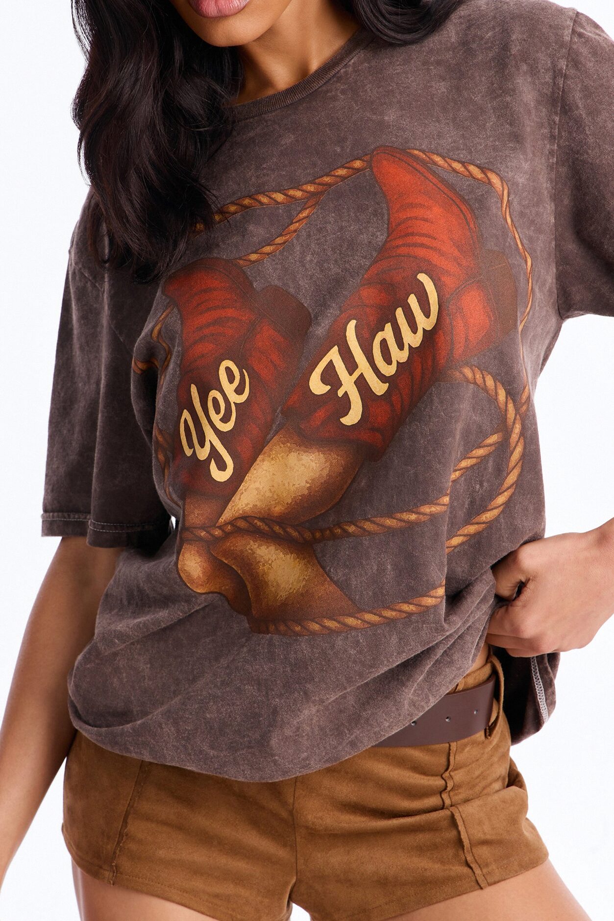 Yee Haw Washed Tee - Dark Brown