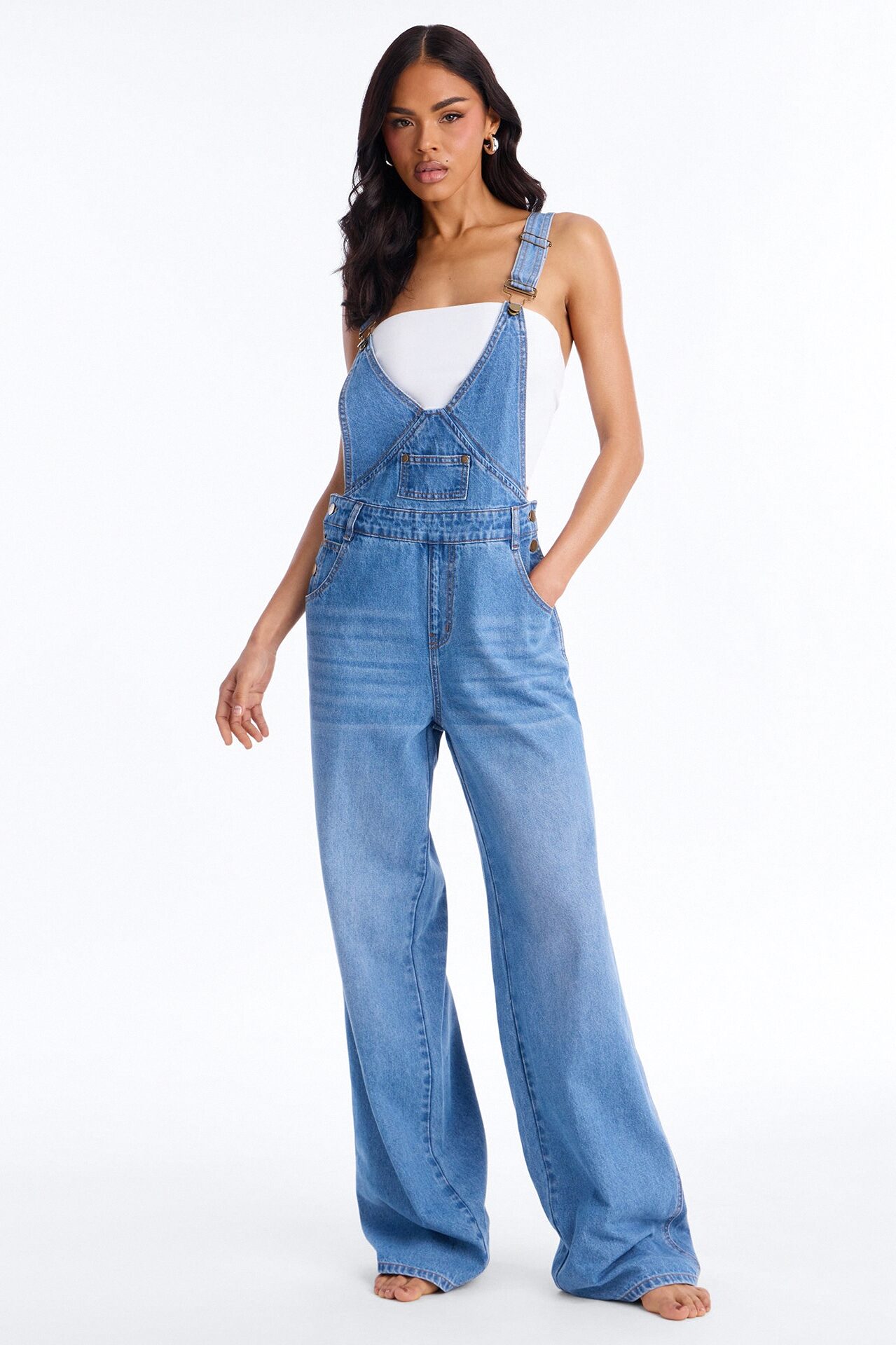 Ocean View Boyfriend Denim Overalls - Medium Wash